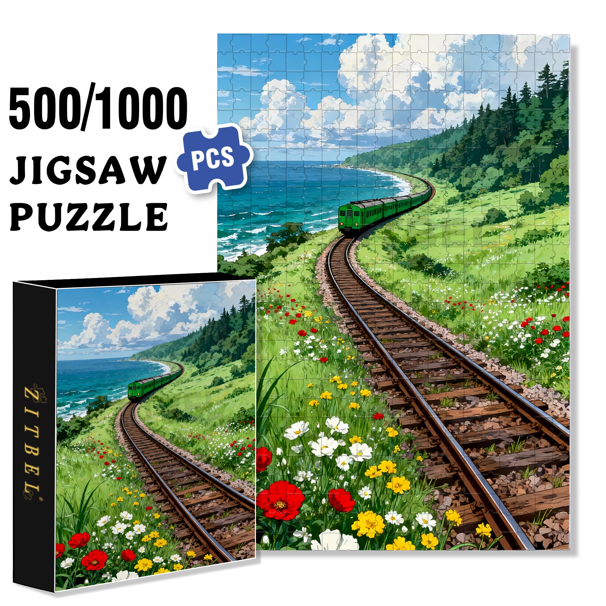 Train to Spring 500pcs/1000pcs Jigsaw Puzzle, Scratch-Resistant, Interactive Family Game & Brain-Boosting DIY Decor, Perfect for Halloween, Christmas & New Year Gifts, Family Puzzle Game