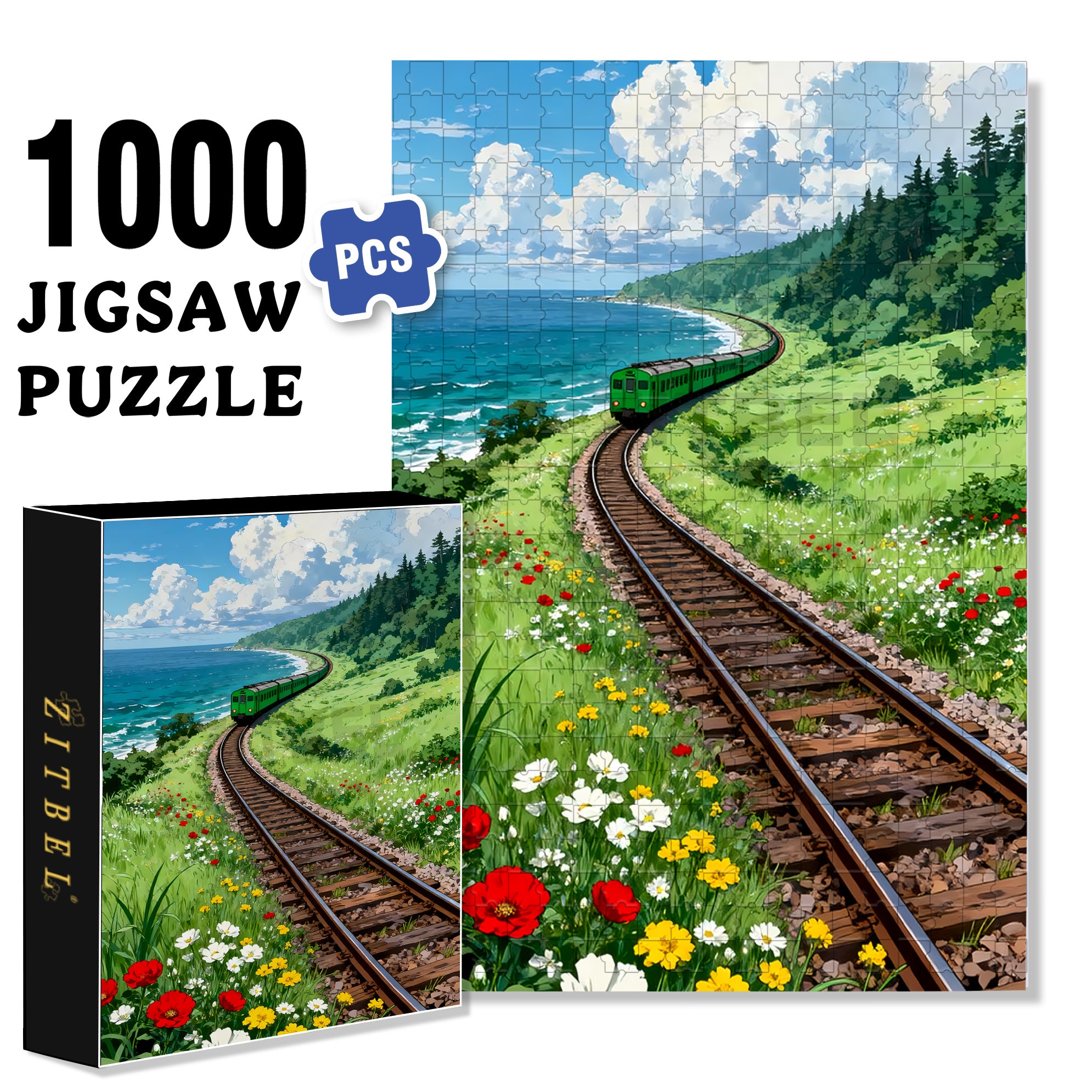 Train to Spring 500pcs/1000pcs Jigsaw Puzzle, Scratch-Resistant, Interactive Family Game & Brain-Boosting DIY Decor, Perfect for Halloween, Christmas & New Year Gifts, Family Puzzle Game