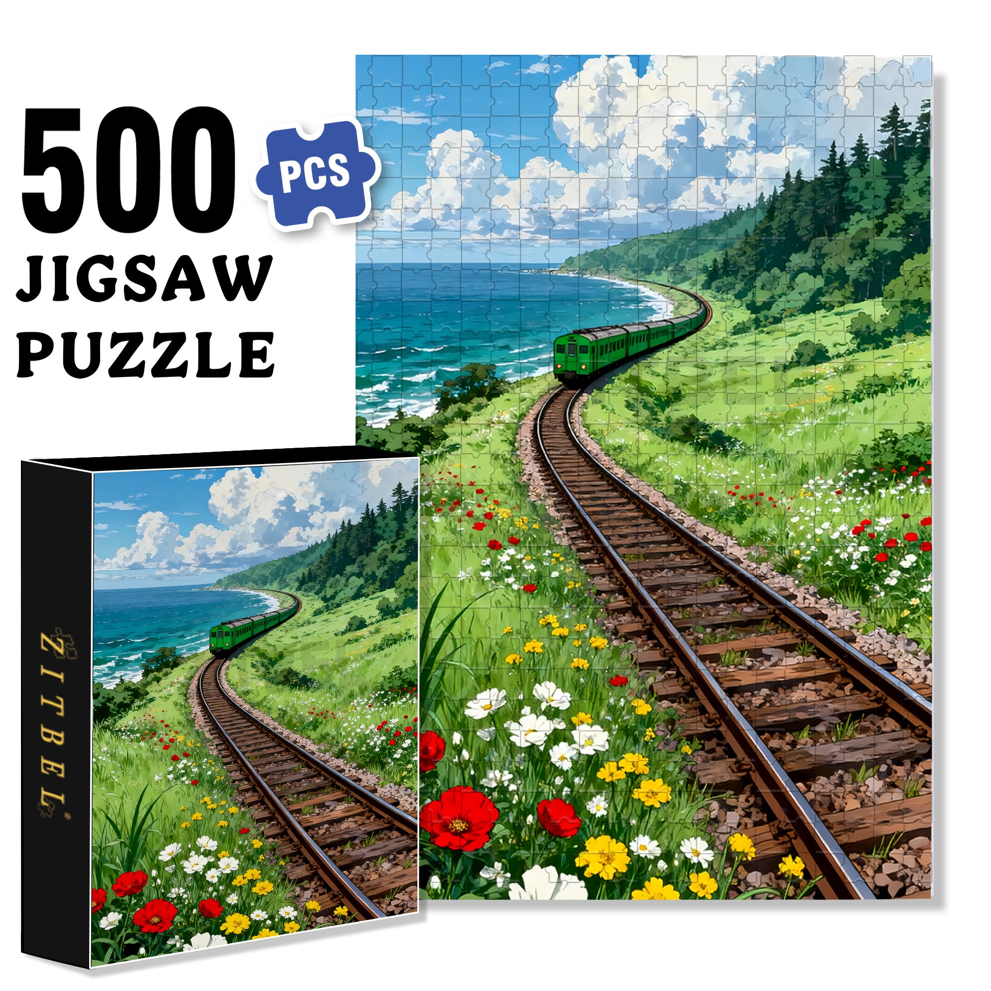 Train to Spring 500pcs/1000pcs Jigsaw Puzzle, Scratch-Resistant, Interactive Family Game & Brain-Boosting DIY Decor, Perfect for Halloween, Christmas & New Year Gifts, Family Puzzle Game