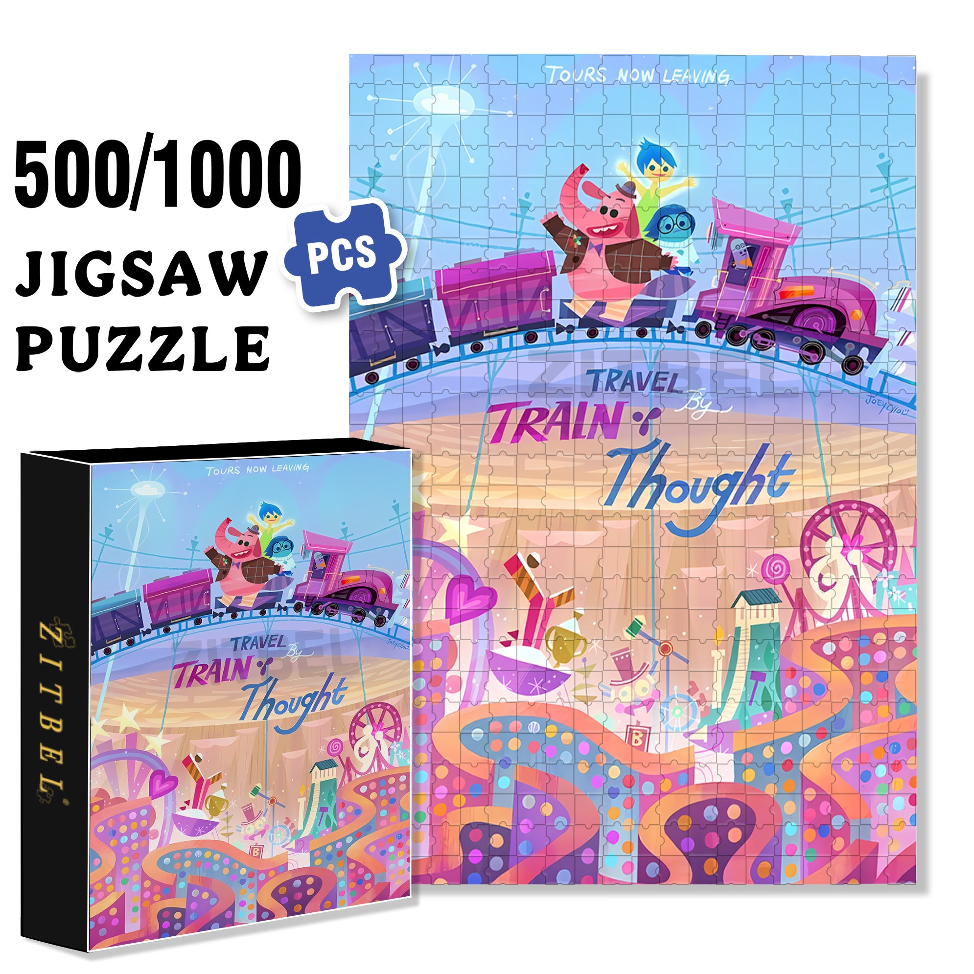 Travel By Train 500pcs/1000pcs Jigsaw Puzzle, Scratch-Resistant, Interactive Family Game & Brain-Boosting DIY Decor, Perfect for Halloween, Christmas & New Year Gifts, Family Puzzle Game