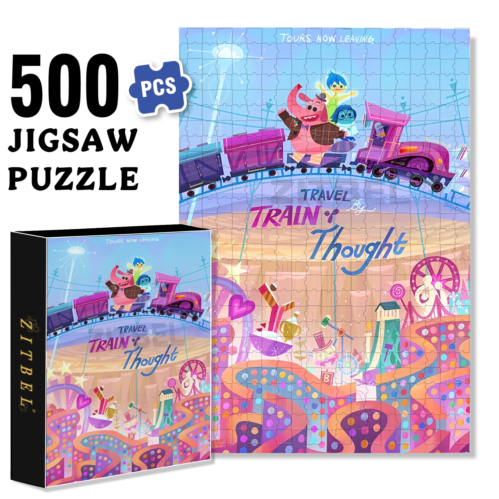 Travel By Train 500pcs/1000pcs Jigsaw Puzzle, Scratch-Resistant, Interactive Family Game & Brain-Boosting DIY Decor, Perfect for Halloween, Christmas & New Year Gifts, Family Puzzle Game