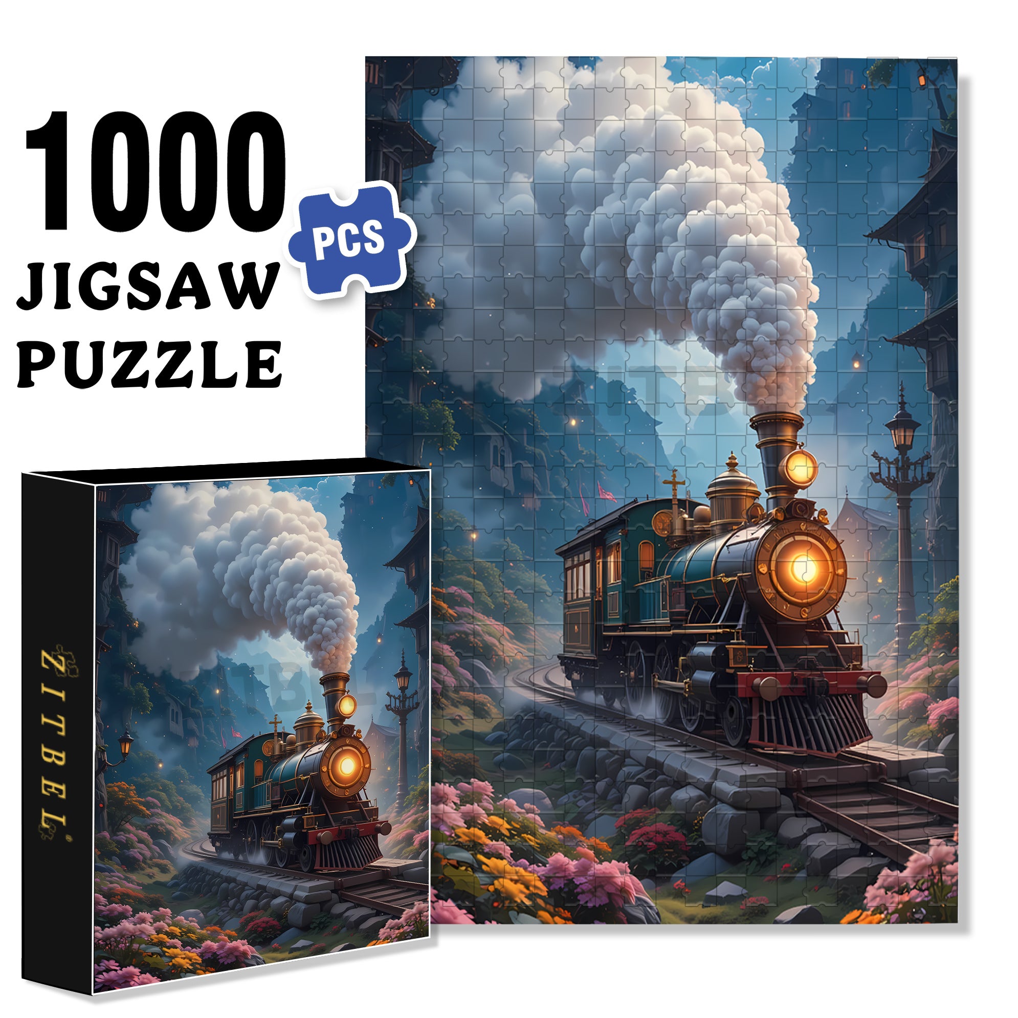 Vintage Train 500pcs/1000pcs Jigsaw Puzzle, Scratch-Resistant, Interactive Family Game & Brain-Boosting DIY Decor, Perfect for Halloween, Christmas & New Year Gifts, Family Puzzle Game