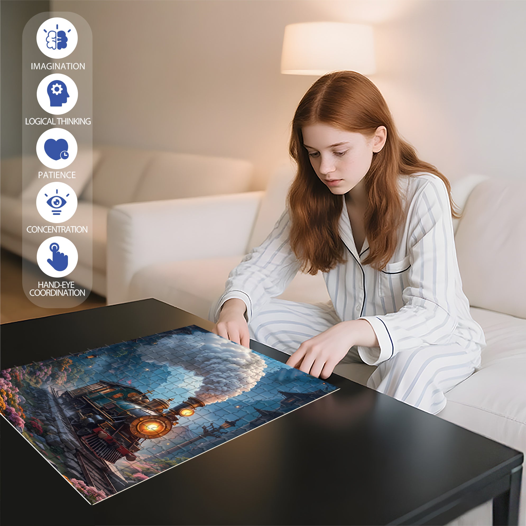 Vintage Train 500pcs/1000pcs Jigsaw Puzzle, Scratch-Resistant, Interactive Family Game & Brain-Boosting DIY Decor, Perfect for Halloween, Christmas & New Year Gifts, Family Puzzle Game