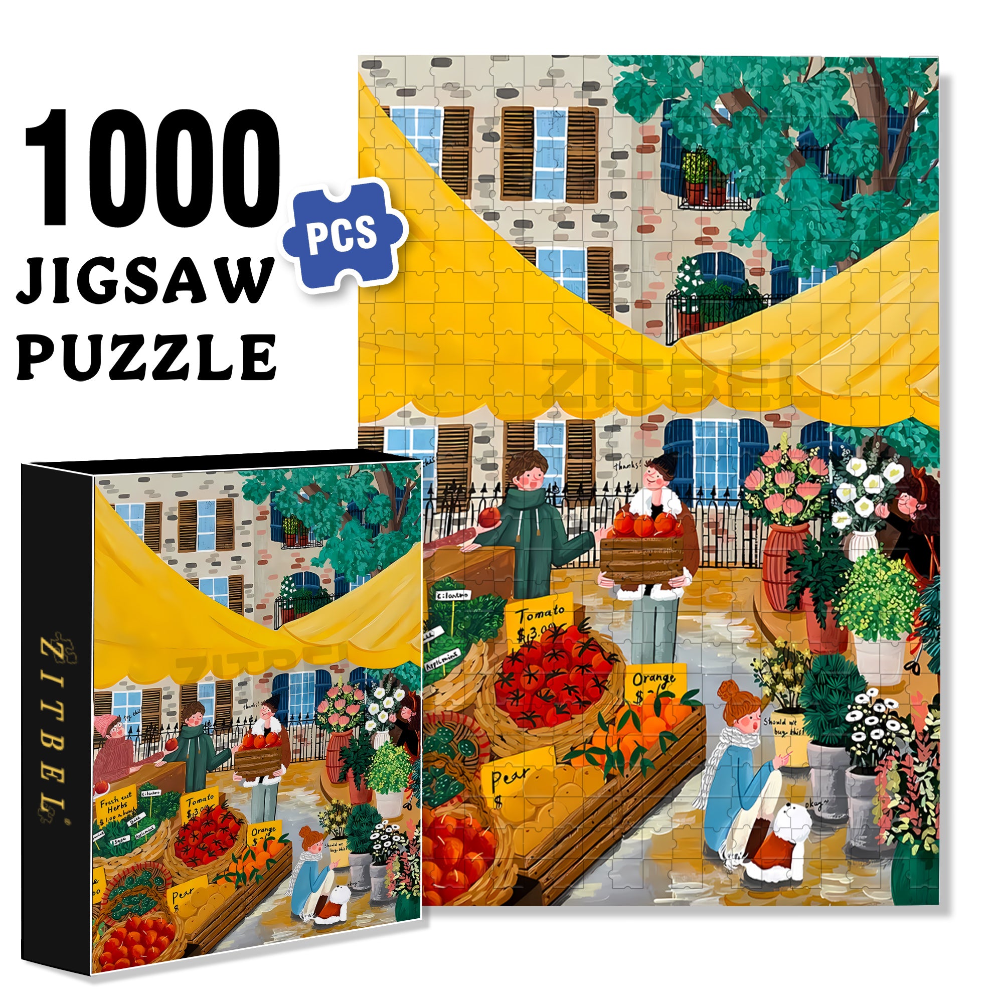 Weekend Market 500pcs/1000pcs Jigsaw Puzzle, Scratch-Resistant, Interactive Family Game & Brain-Boosting DIY Decor, Perfect for Halloween, Christmas & New Year Gifts, Family Puzzle Game