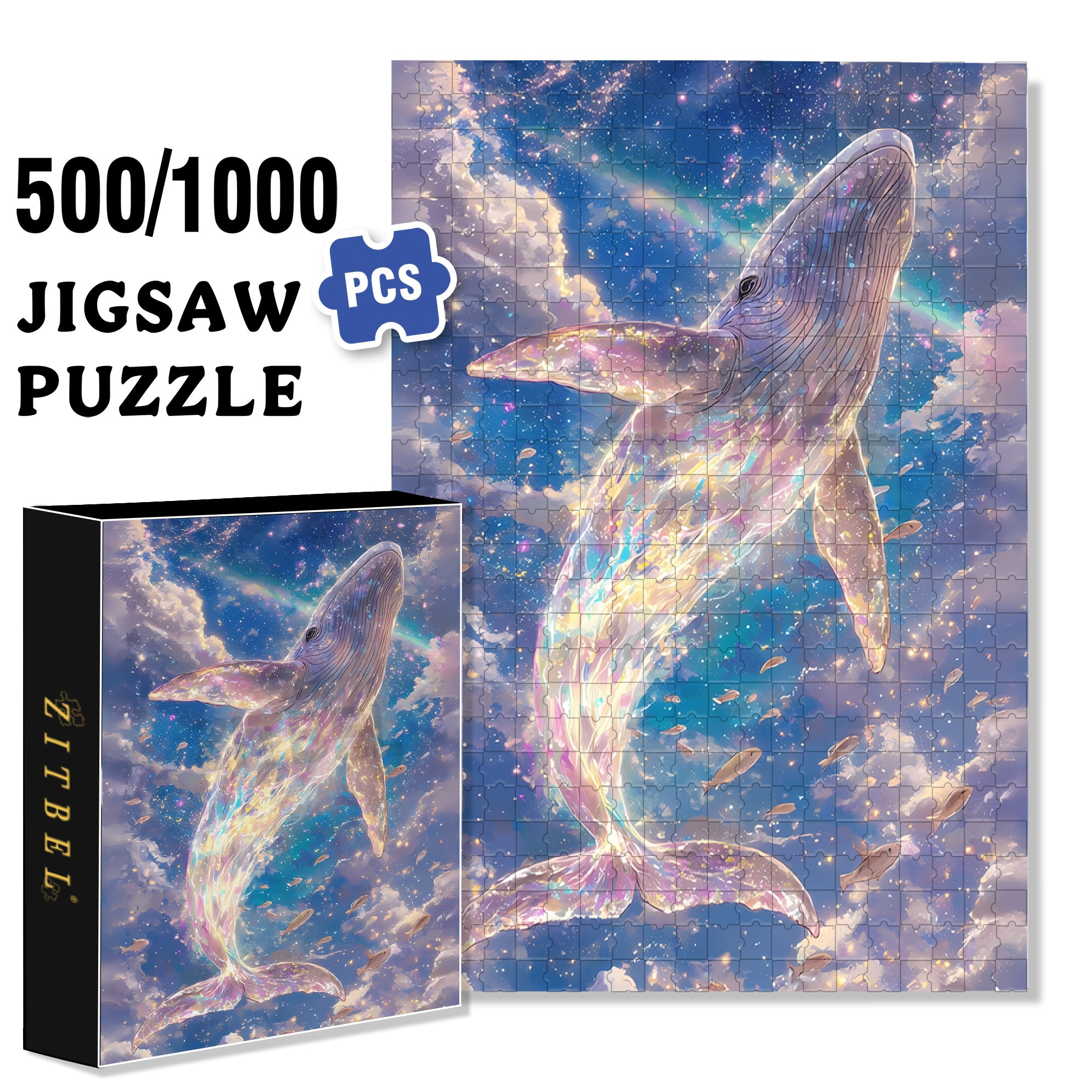 Whale 500pcs/1000pcs Jigsaw Puzzle, Scratch-Resistant, Interactive Family Game & Brain-Boosting DIY Decor, Perfect for Halloween, Christmas & New Year Gifts, Family Puzzle Game