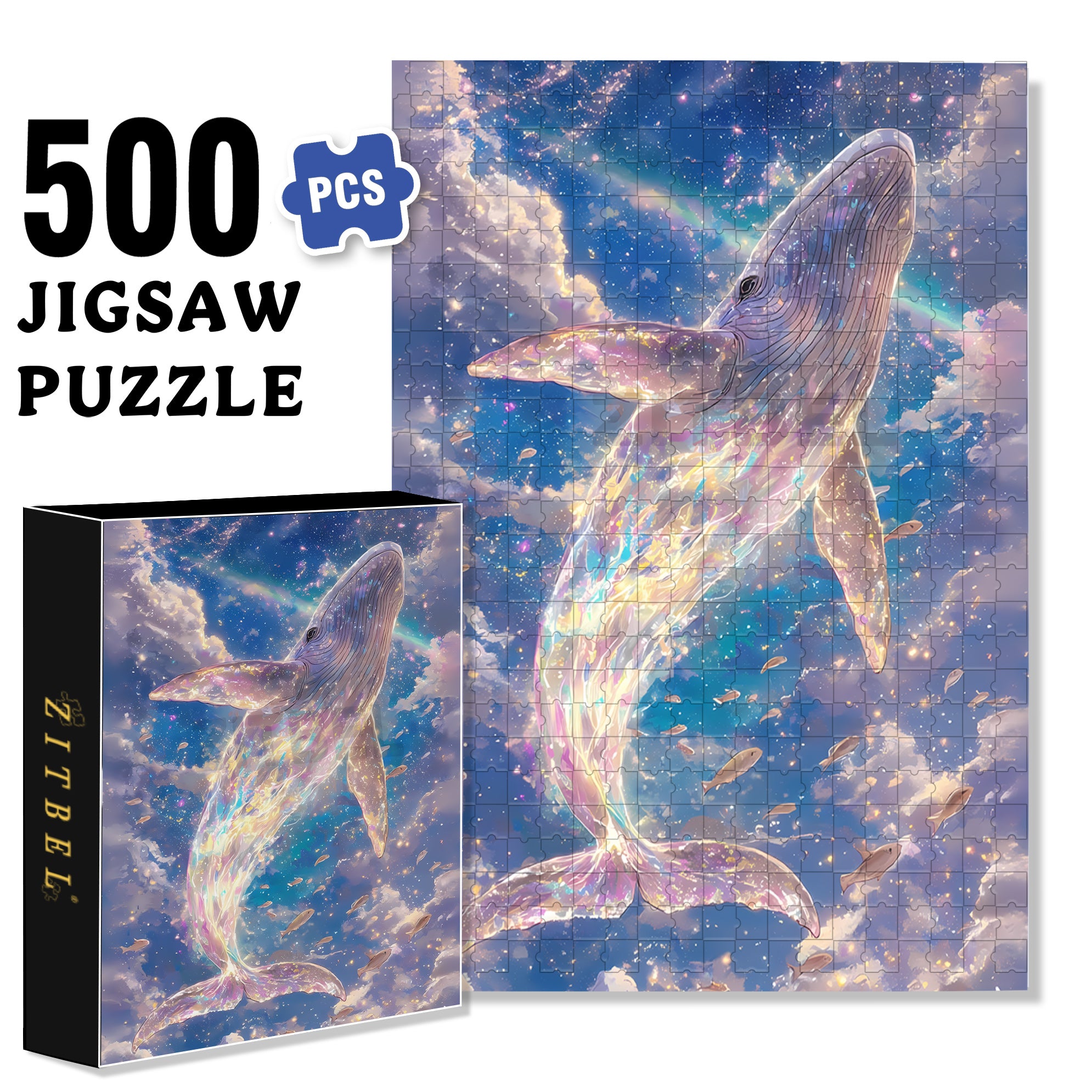 Whale 500pcs/1000pcs Jigsaw Puzzle, Scratch-Resistant, Interactive Family Game & Brain-Boosting DIY Decor, Perfect for Halloween, Christmas & New Year Gifts, Family Puzzle Game