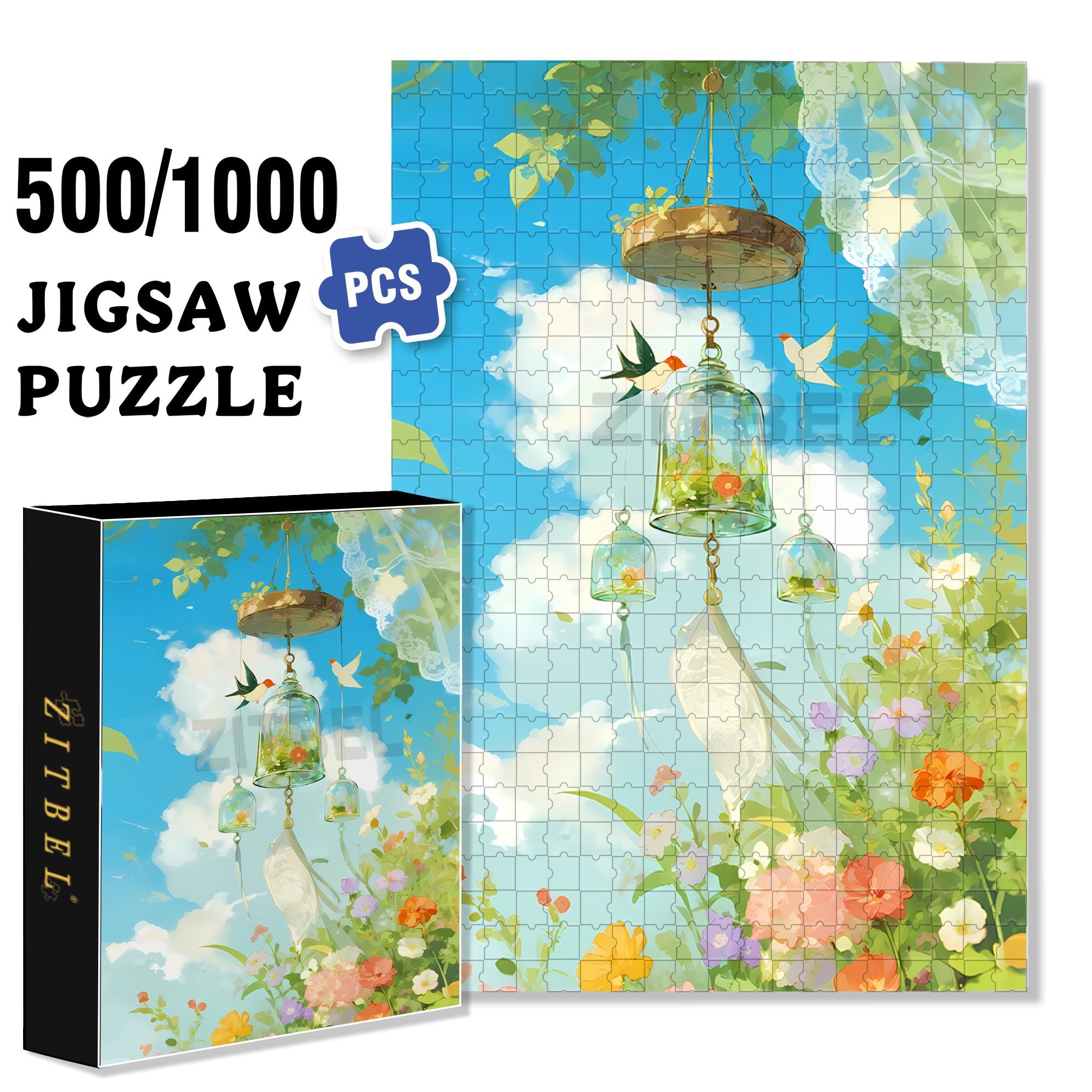 White Clouds Floating 500pcs/1000pcs Jigsaw Puzzle, Scratch-Resistant, Interactive Family Game & Brain-Boosting DIY Decor, Perfect for Halloween, Christmas & New Year Gifts, Family Puzzle Game