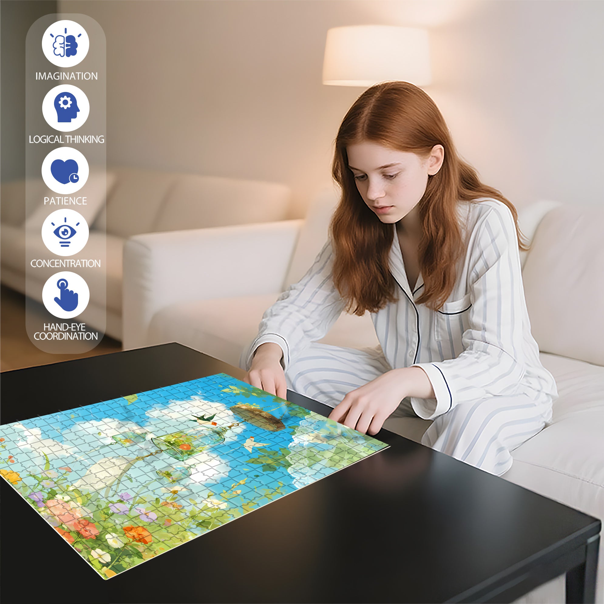 White Clouds Floating 500pcs/1000pcs Jigsaw Puzzle, Scratch-Resistant, Interactive Family Game & Brain-Boosting DIY Decor, Perfect for Halloween, Christmas & New Year Gifts, Family Puzzle Game