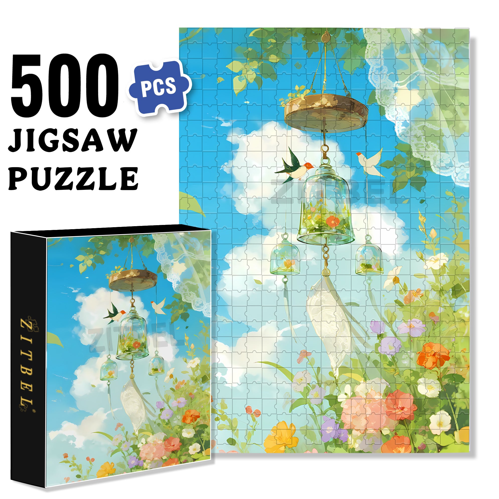 White Clouds Floating 500pcs/1000pcs Jigsaw Puzzle, Scratch-Resistant, Interactive Family Game & Brain-Boosting DIY Decor, Perfect for Halloween, Christmas & New Year Gifts, Family Puzzle Game