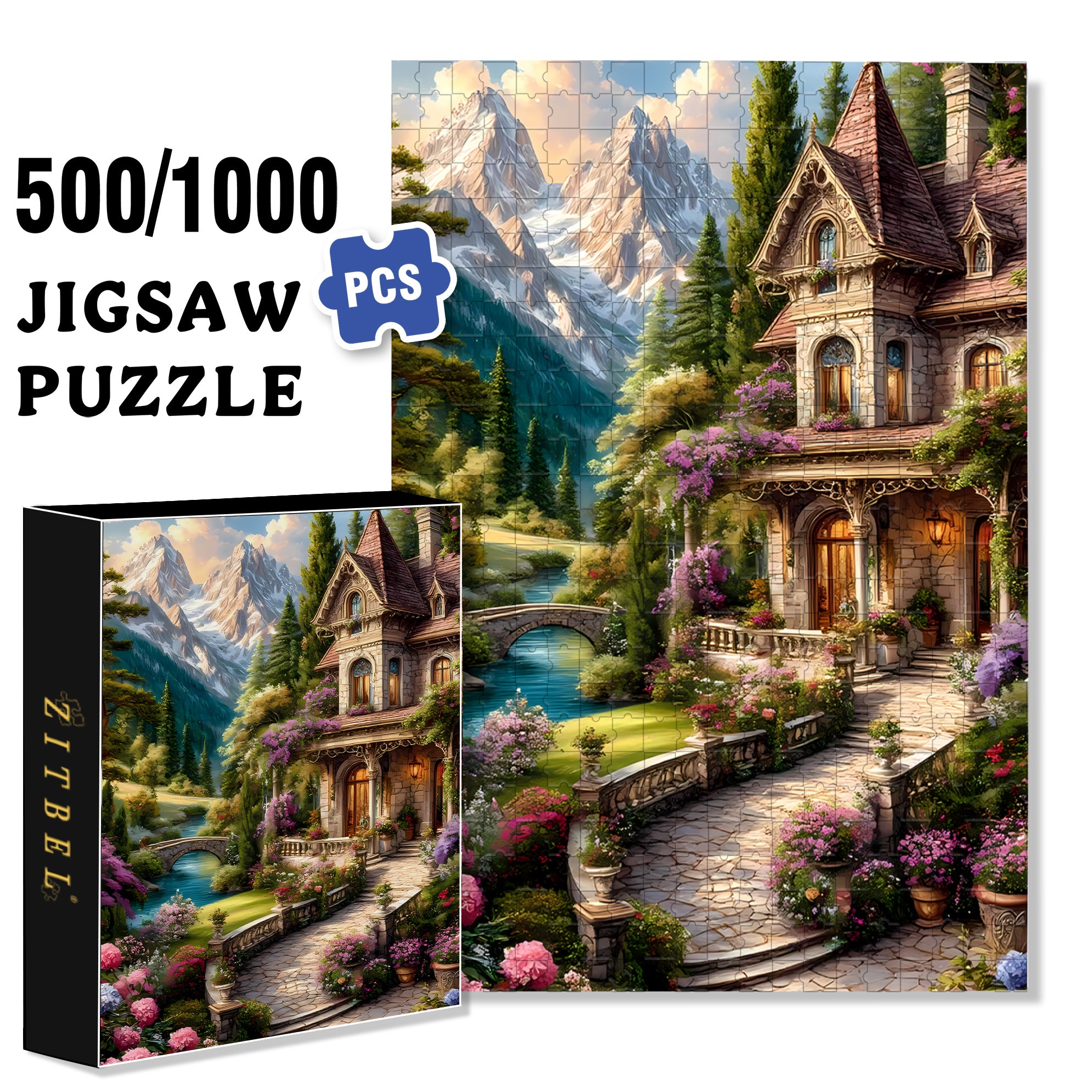 Winding Paths 500pcs/1000pcs Jigsaw Puzzle, Scratch-Resistant, Interactive Family Game & Brain-Boosting DIY Decor, Perfect for Halloween, Christmas & New Year Gifts, Family Puzzle Game
