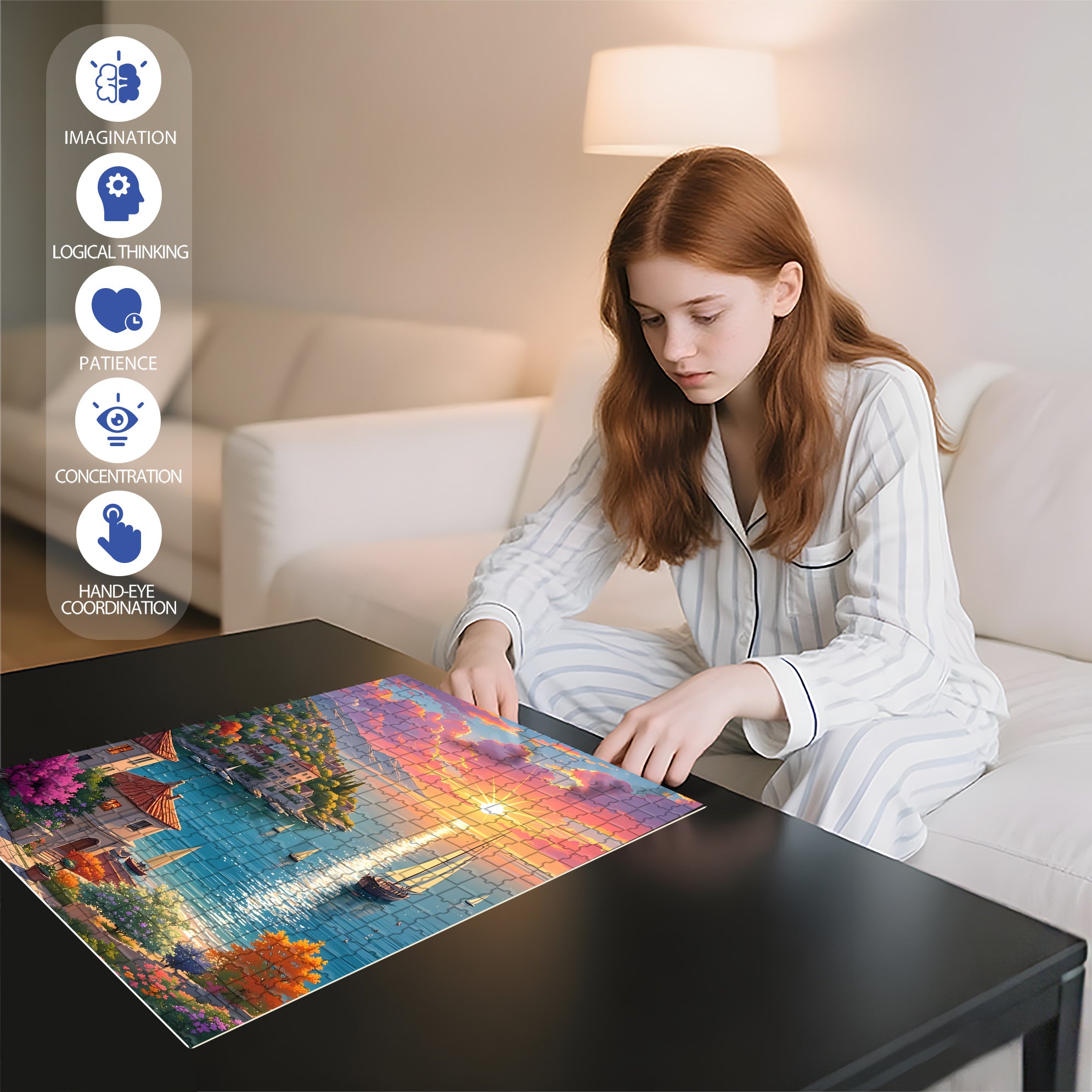 Work At Sunrise 500pcs/1000pcs Jigsaw Puzzle, Scratch-Resistant, Interactive Family Game & Brain-Boosting DIY Decor, Perfect for Halloween, Christmas & New Year Gifts, Family Puzzle Game