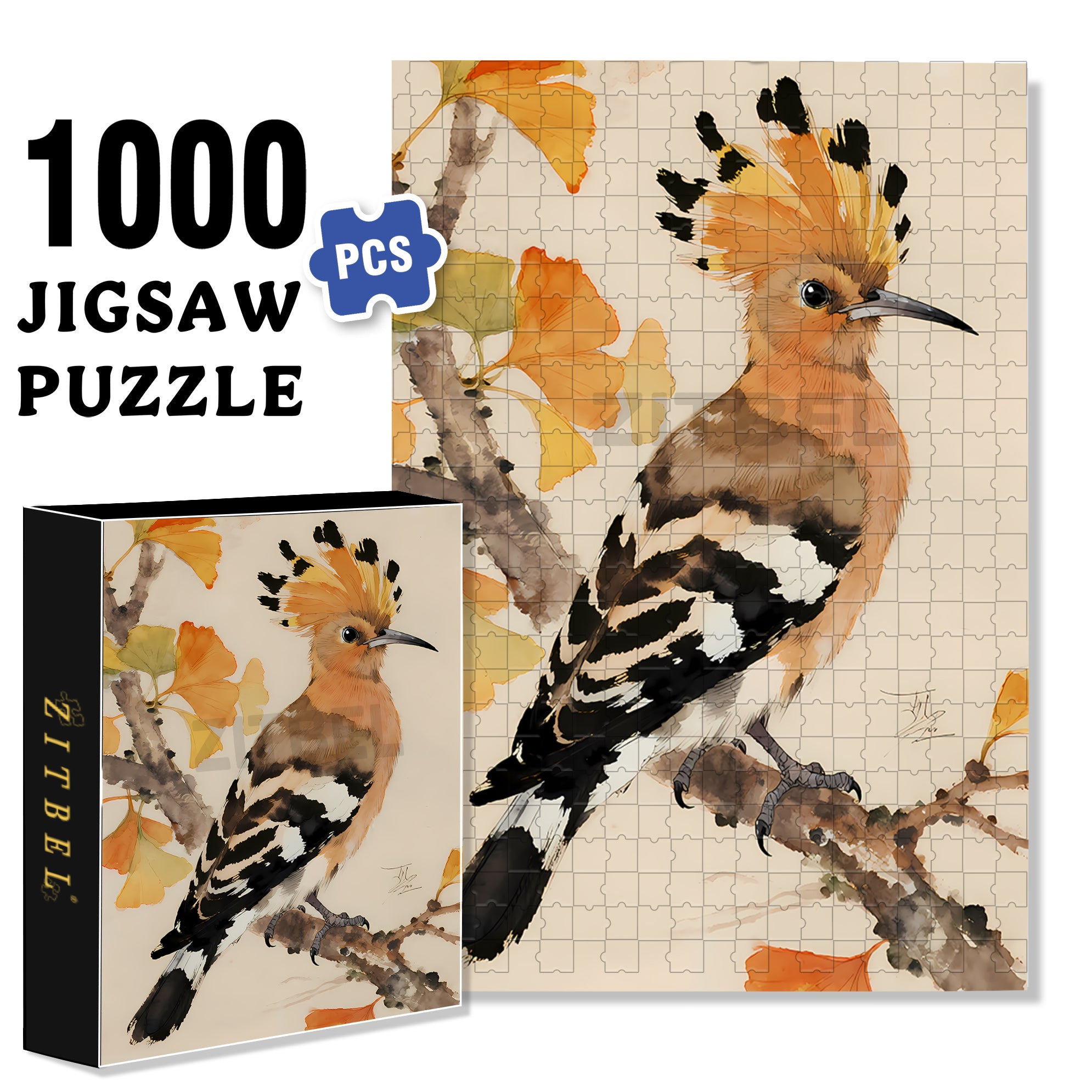 Yellow Hoopoe 500pcs/1000pcs Jigsaw Puzzle, Scratch-Resistant, Interactive Family Game & Brain-Boosting DIY Decor, Perfect for Halloween, Christmas & New Year Gifts, Family Puzzle Game
