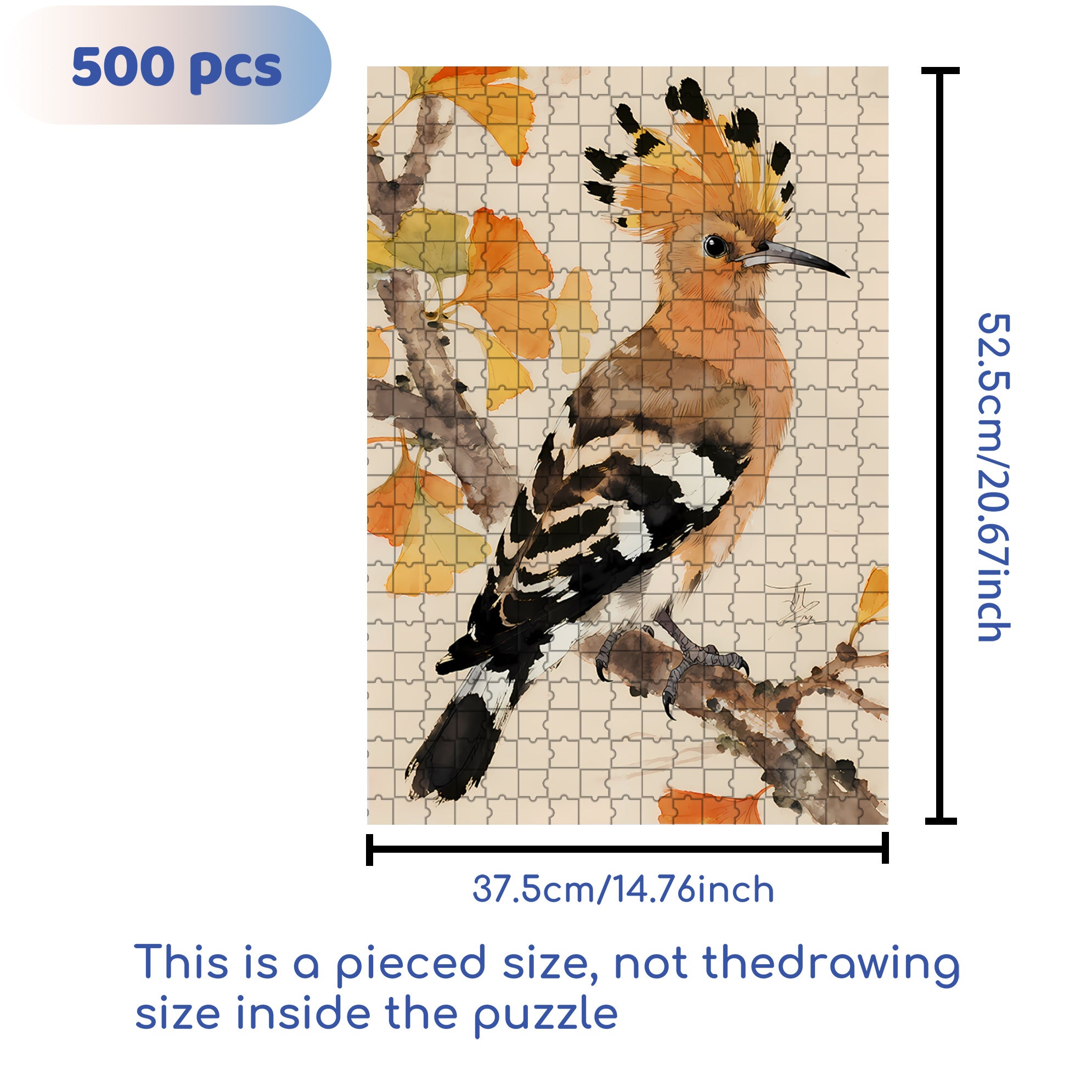 Yellow Hoopoe 500pcs/1000pcs Jigsaw Puzzle, Scratch-Resistant, Interactive Family Game & Brain-Boosting DIY Decor, Perfect for Halloween, Christmas & New Year Gifts, Family Puzzle Game