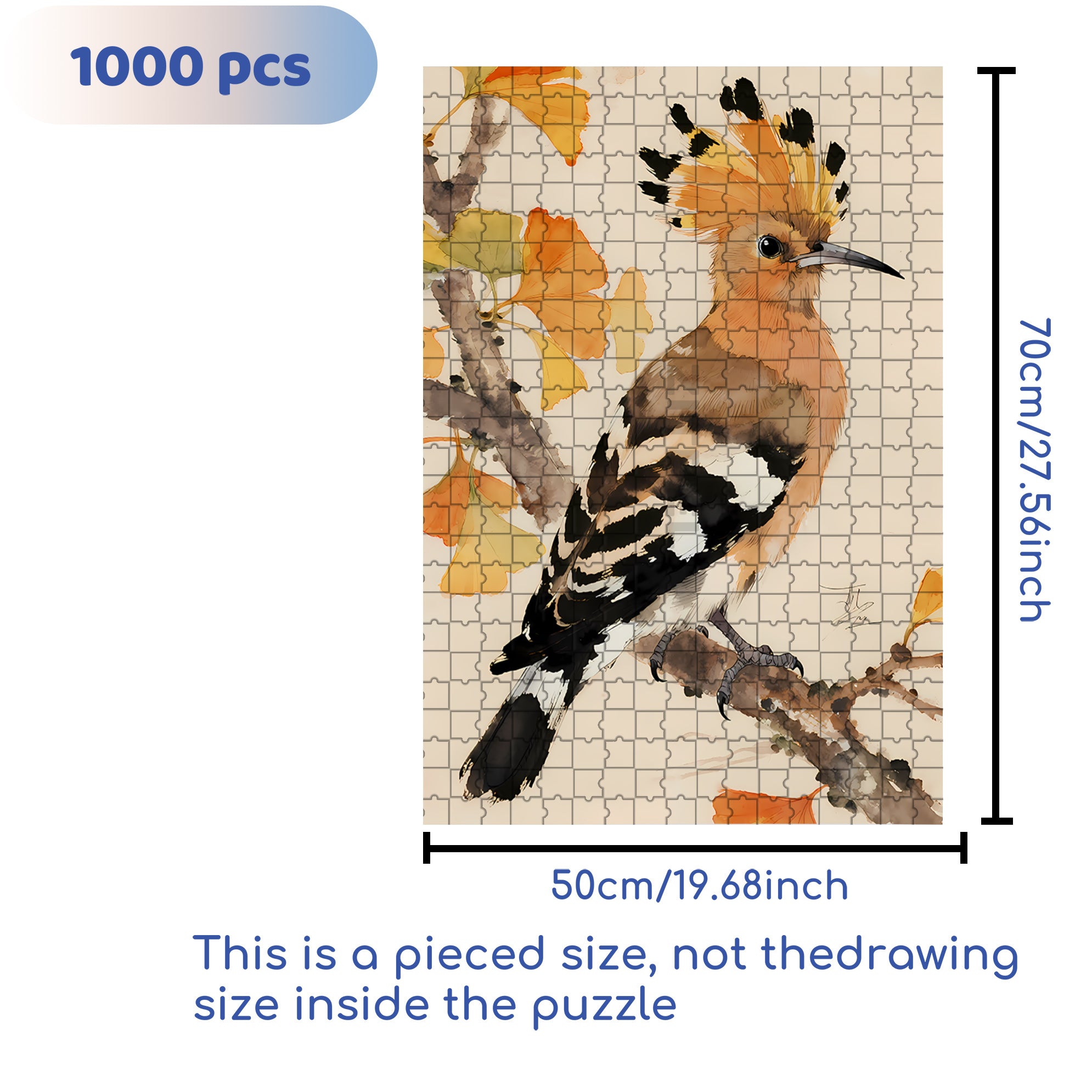 Yellow Hoopoe 500pcs/1000pcs Jigsaw Puzzle, Scratch-Resistant, Interactive Family Game & Brain-Boosting DIY Decor, Perfect for Halloween, Christmas & New Year Gifts, Family Puzzle Game