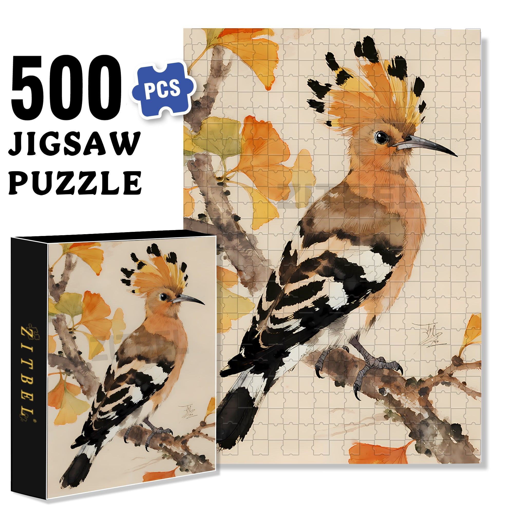 Yellow Hoopoe 500pcs/1000pcs Jigsaw Puzzle, Scratch-Resistant, Interactive Family Game & Brain-Boosting DIY Decor, Perfect for Halloween, Christmas & New Year Gifts, Family Puzzle Game