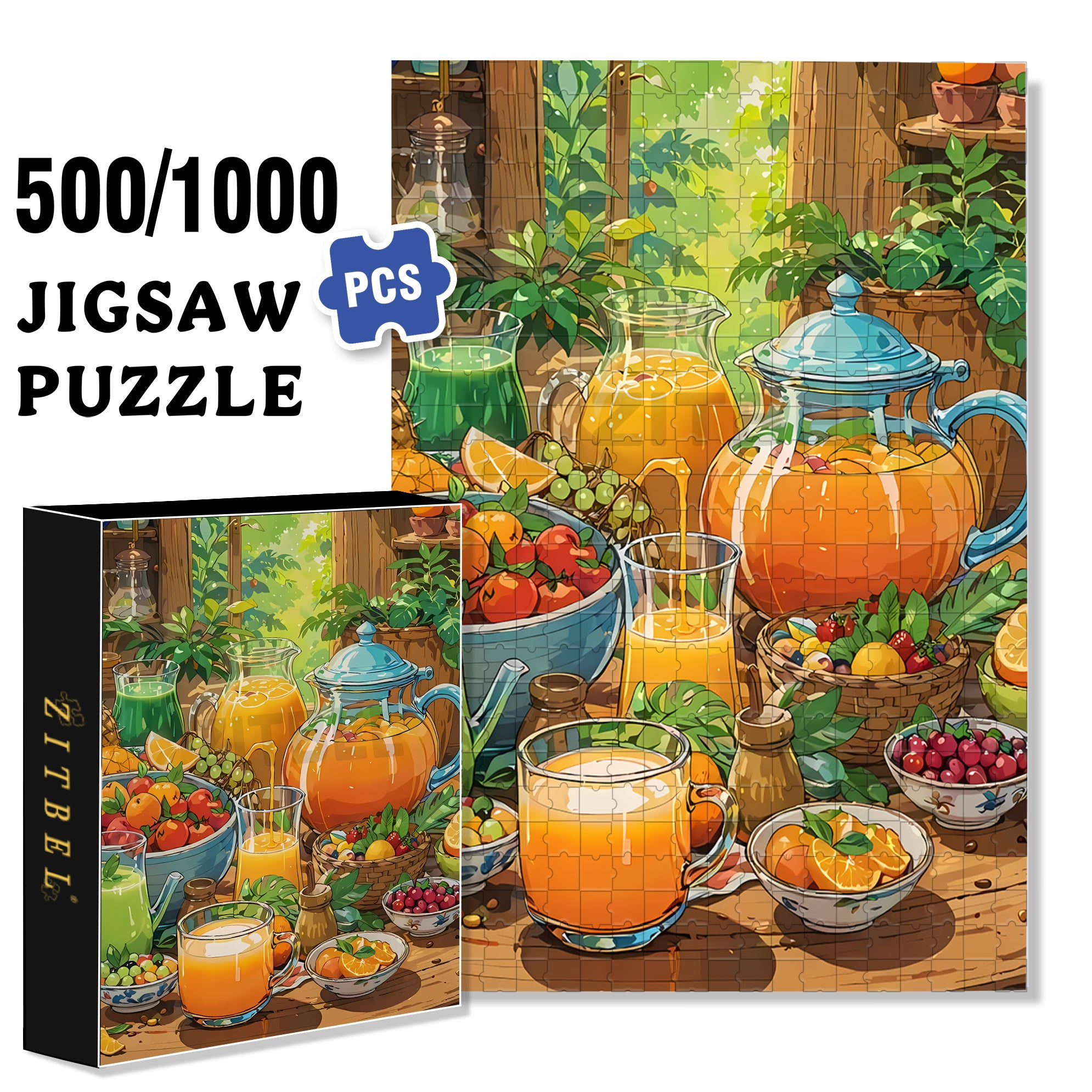 Food Drawing 500pcs/1000pcs Jigsaw Puzzle, Scratch-Resistant, Interactive Family Game & Brain-Boosting DIY Decor, Perfect for Halloween, Christmas & New Year Gifts, Family Puzzle Game