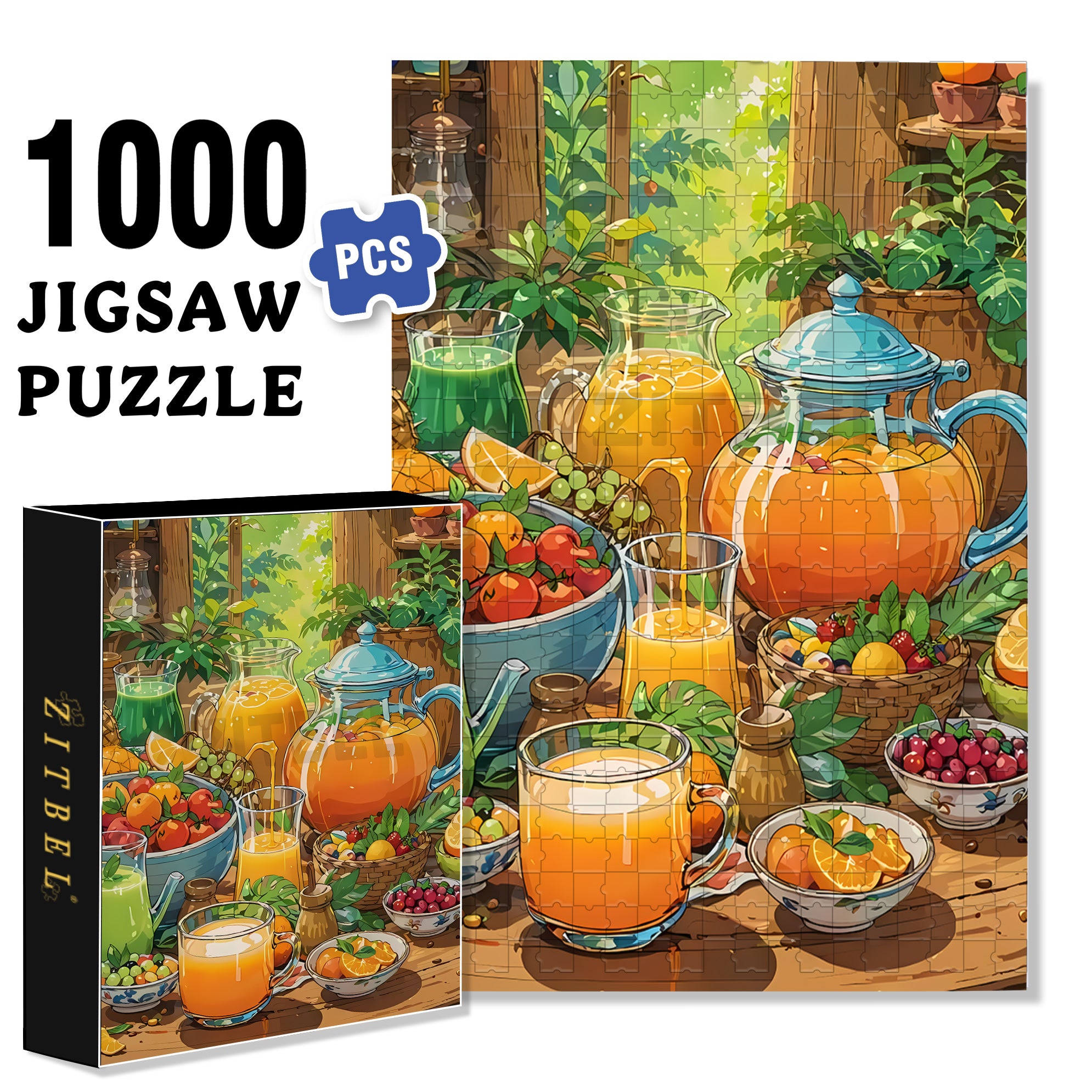 Food Drawing 500pcs/1000pcs Jigsaw Puzzle, Scratch-Resistant, Interactive Family Game & Brain-Boosting DIY Decor, Perfect for Halloween, Christmas & New Year Gifts, Family Puzzle Game
