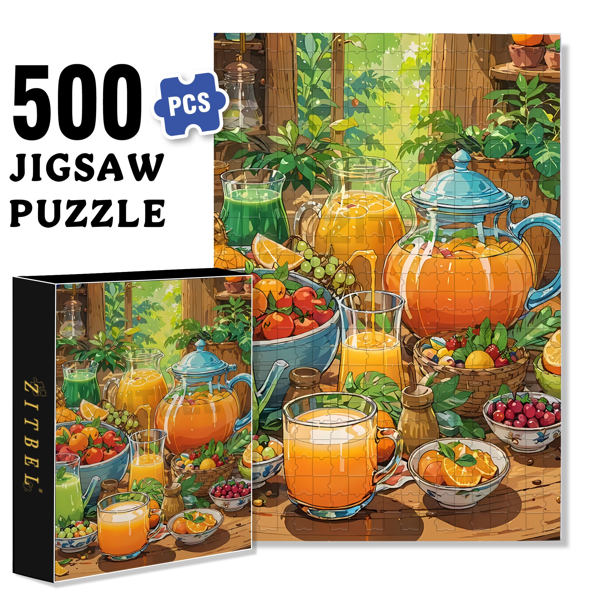 Food Drawing 500pcs/1000pcs Jigsaw Puzzle, Scratch-Resistant, Interactive Family Game & Brain-Boosting DIY Decor, Perfect for Halloween, Christmas & New Year Gifts, Family Puzzle Game