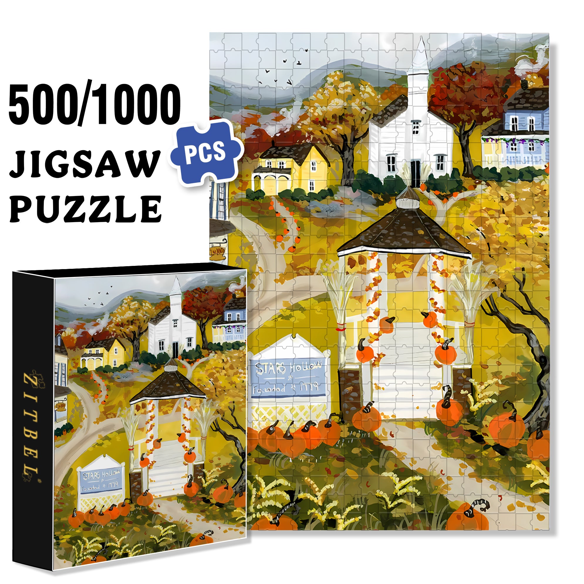 1779 500pcs/1000pcs Jigsaw Puzzle, Scratch-Resistant, Interactive Family Game & Brain-Boosting DIY Decor, Perfect for Halloween, Christmas & New Year Gifts, Family Puzzle Game