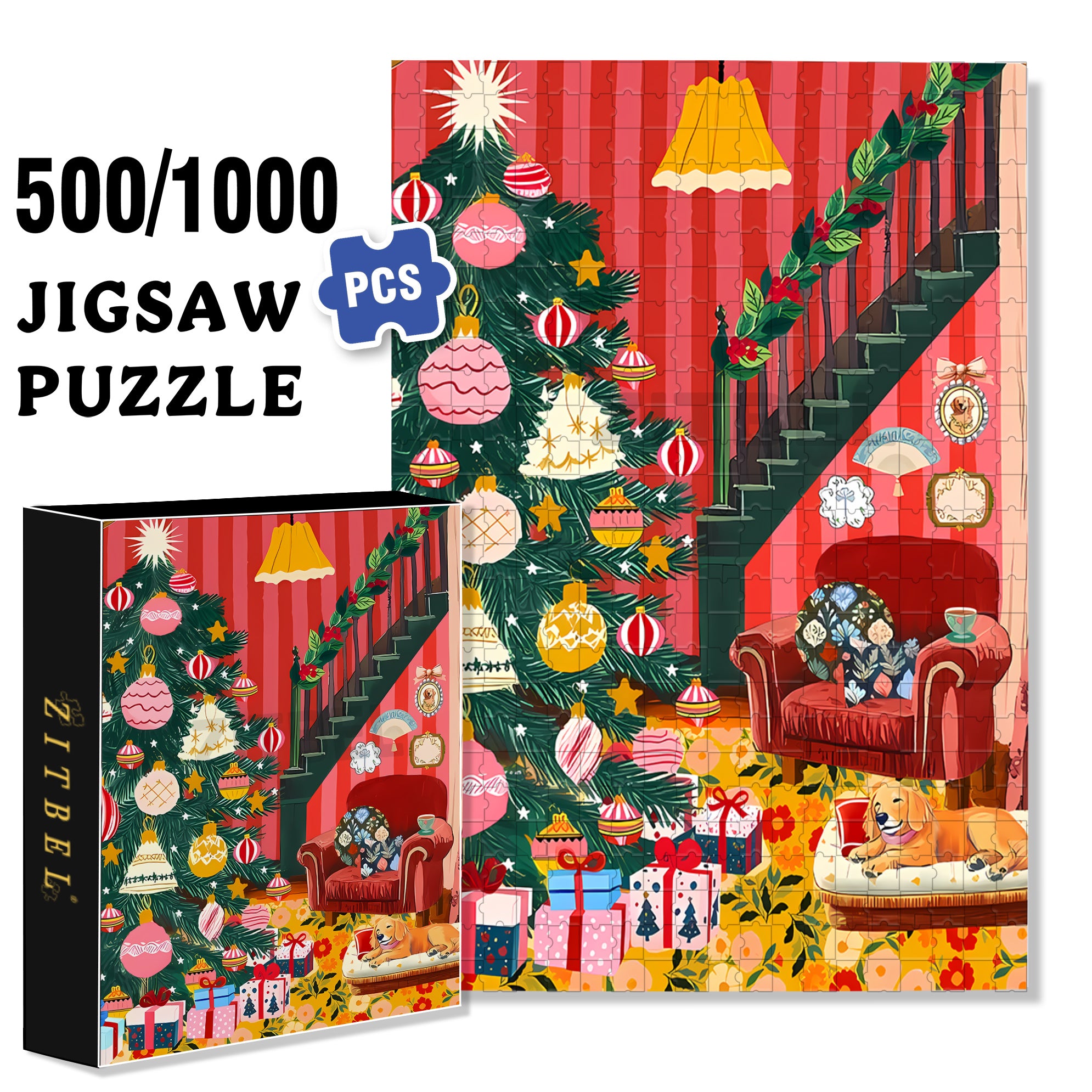 A Strong Christmas Atmosphere 500pcs/1000pcs Jigsaw Puzzle, Scratch-Resistant, Interactive Family Game & Brain-Boosting DIY Decor, Perfect for Halloween, Christmas & New Year Gifts, Family Puzzle Game