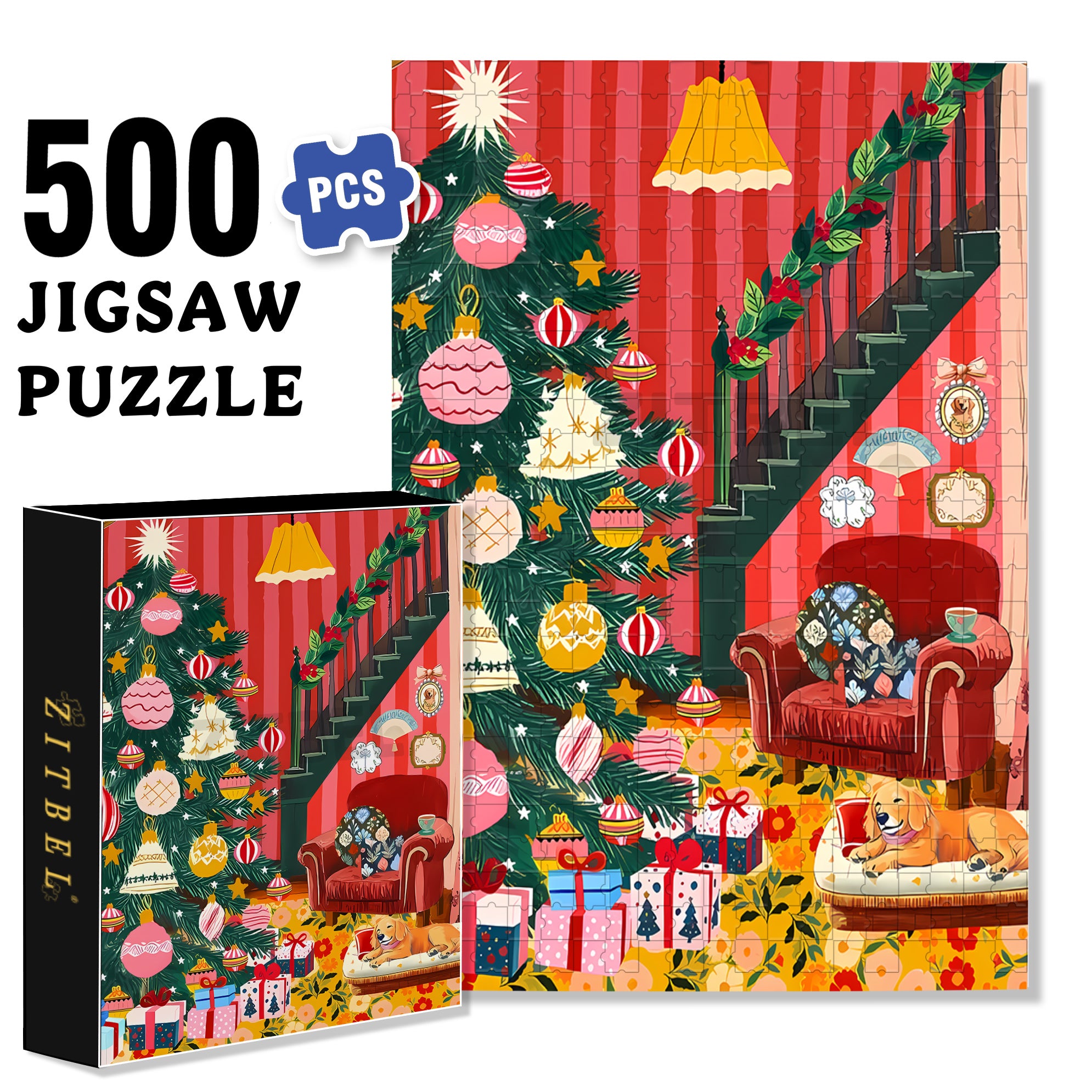 A Strong Christmas Atmosphere 500pcs/1000pcs Jigsaw Puzzle, Scratch-Resistant, Interactive Family Game & Brain-Boosting DIY Decor, Perfect for Halloween, Christmas & New Year Gifts, Family Puzzle Game