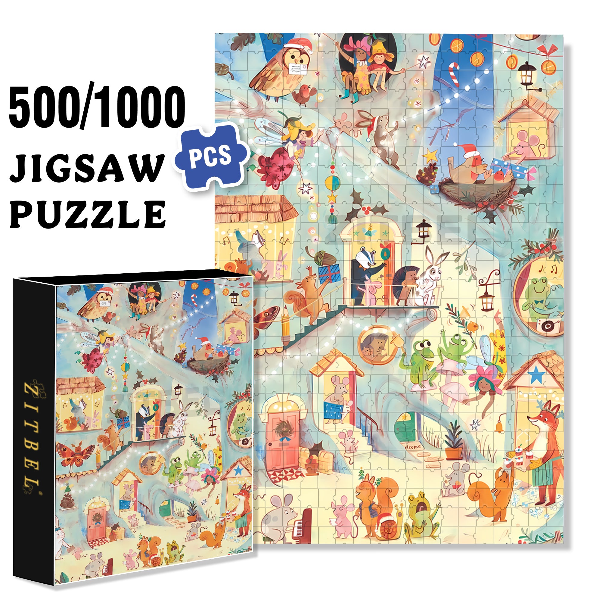 Animals' Party 500pcs/1000pcs Jigsaw Puzzle, Scratch-Resistant, Interactive Family Game & Brain-Boosting DIY Decor, Perfect for Halloween, Christmas & New Year Gifts, Family Puzzle Game