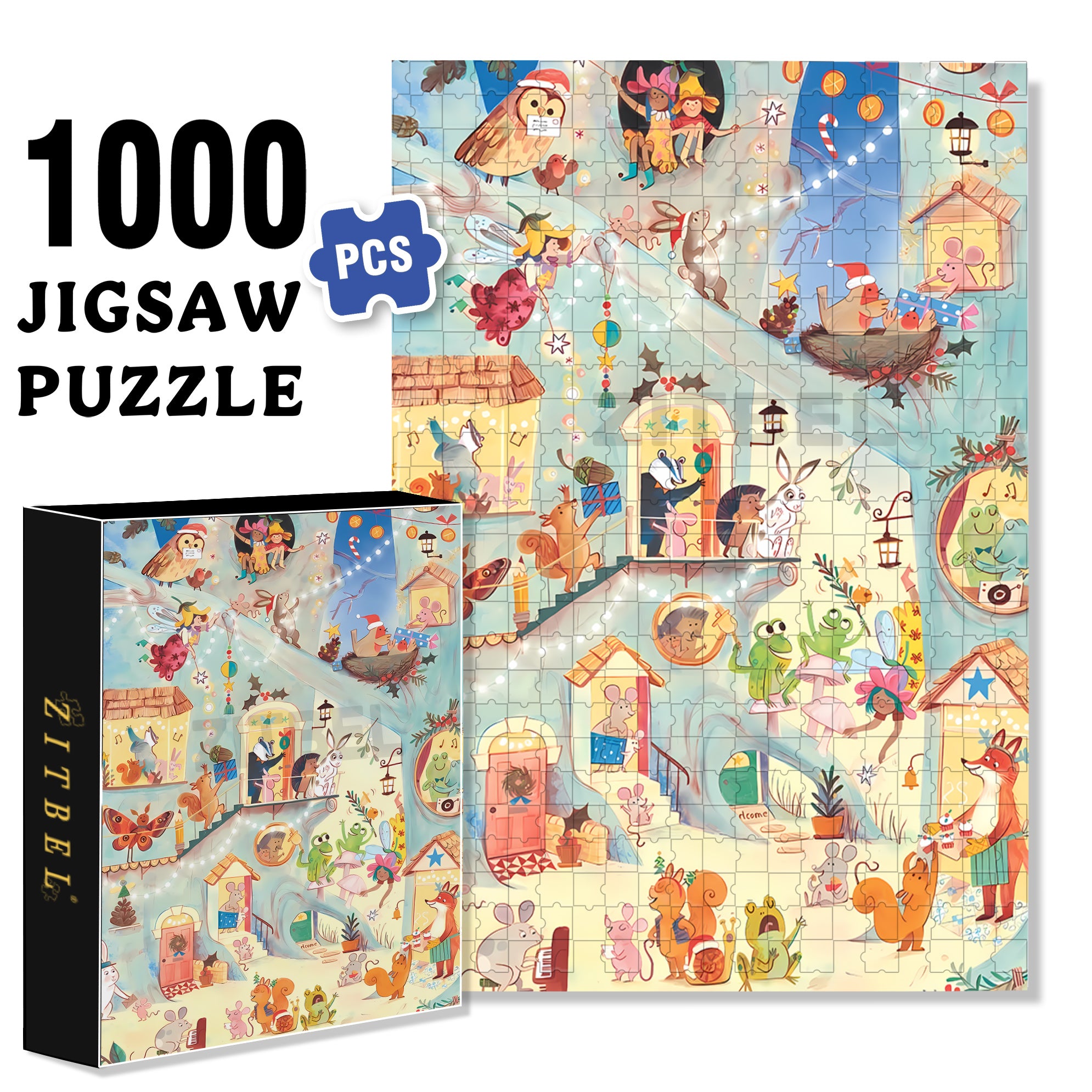 Animals' Party 500pcs/1000pcs Jigsaw Puzzle, Scratch-Resistant, Interactive Family Game & Brain-Boosting DIY Decor, Perfect for Halloween, Christmas & New Year Gifts, Family Puzzle Game