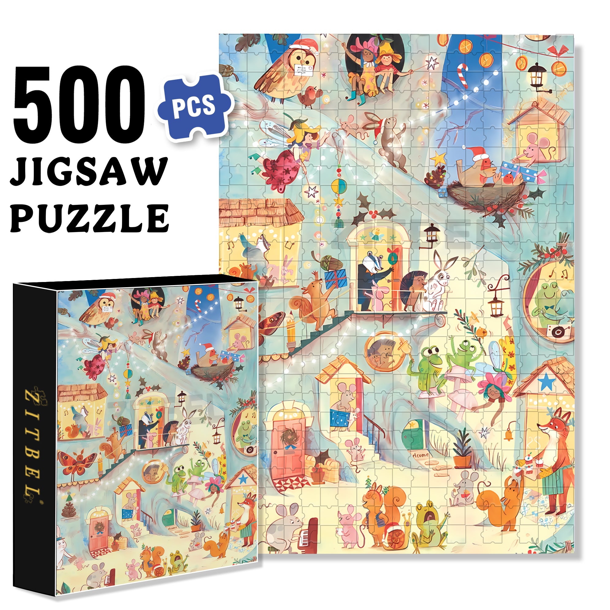 Animals' Party 500pcs/1000pcs Jigsaw Puzzle, Scratch-Resistant, Interactive Family Game & Brain-Boosting DIY Decor, Perfect for Halloween, Christmas & New Year Gifts, Family Puzzle Game