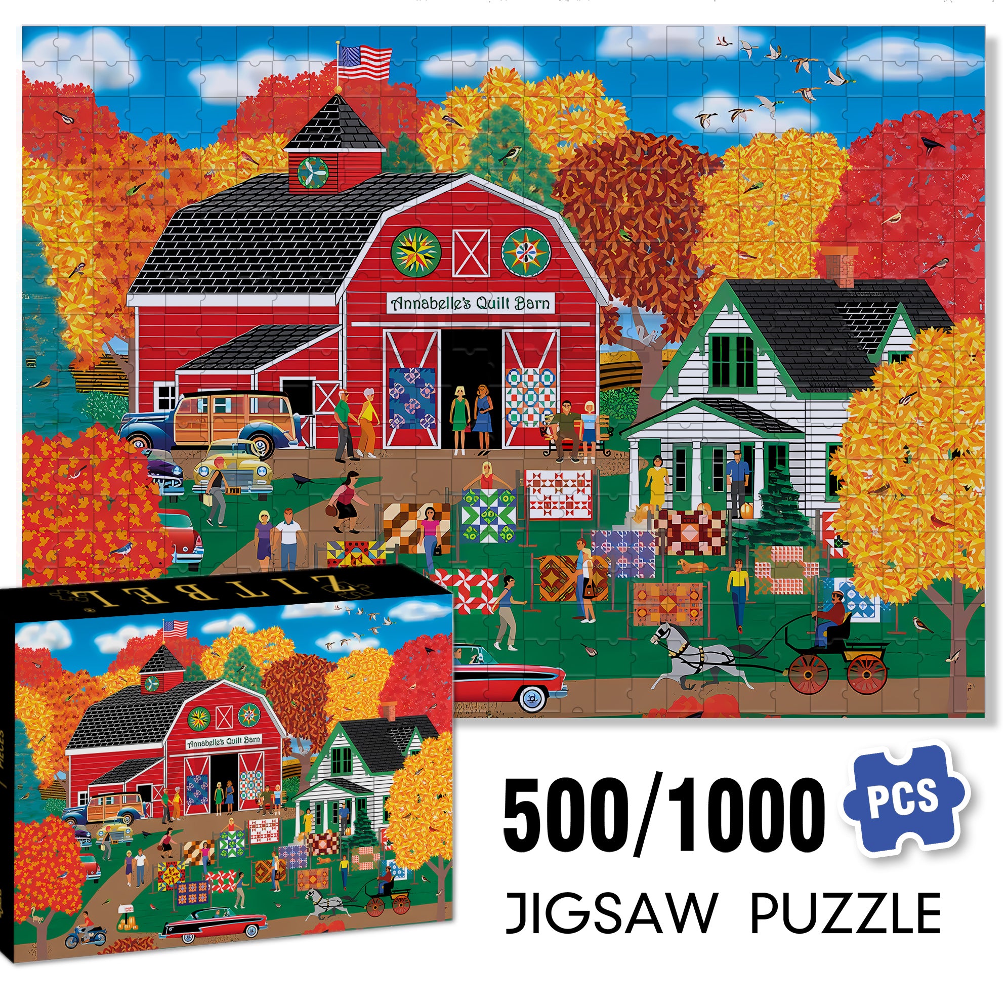 Annabelle's Quilt Barn 500pcs/1000pcs Jigsaw Puzzle, Scratch-Resistant, Interactive Family Game & Brain-Boosting DIY Decor, Perfect for Halloween, Christmas & New Year Gifts, Family Puzzle Game