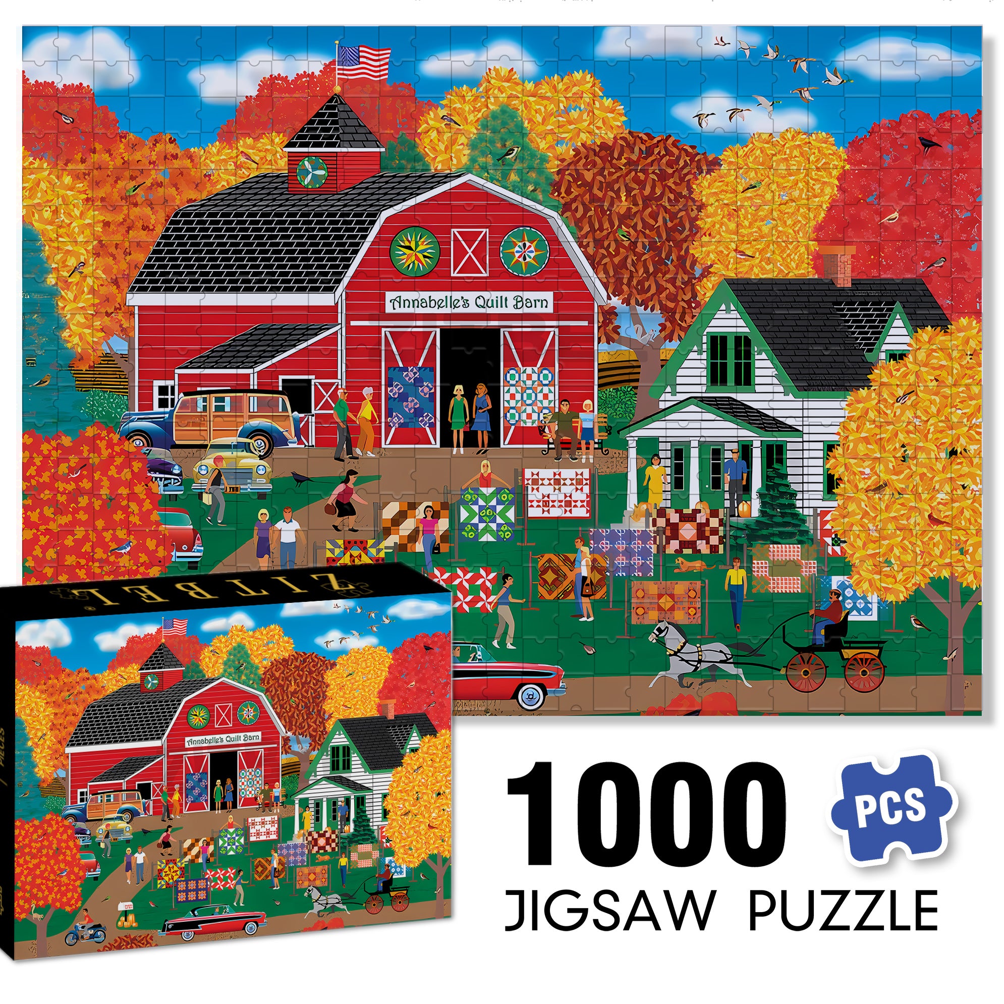 Annabelle's Quilt Barn 500pcs/1000pcs Jigsaw Puzzle, Scratch-Resistant, Interactive Family Game & Brain-Boosting DIY Decor, Perfect for Halloween, Christmas & New Year Gifts, Family Puzzle Game