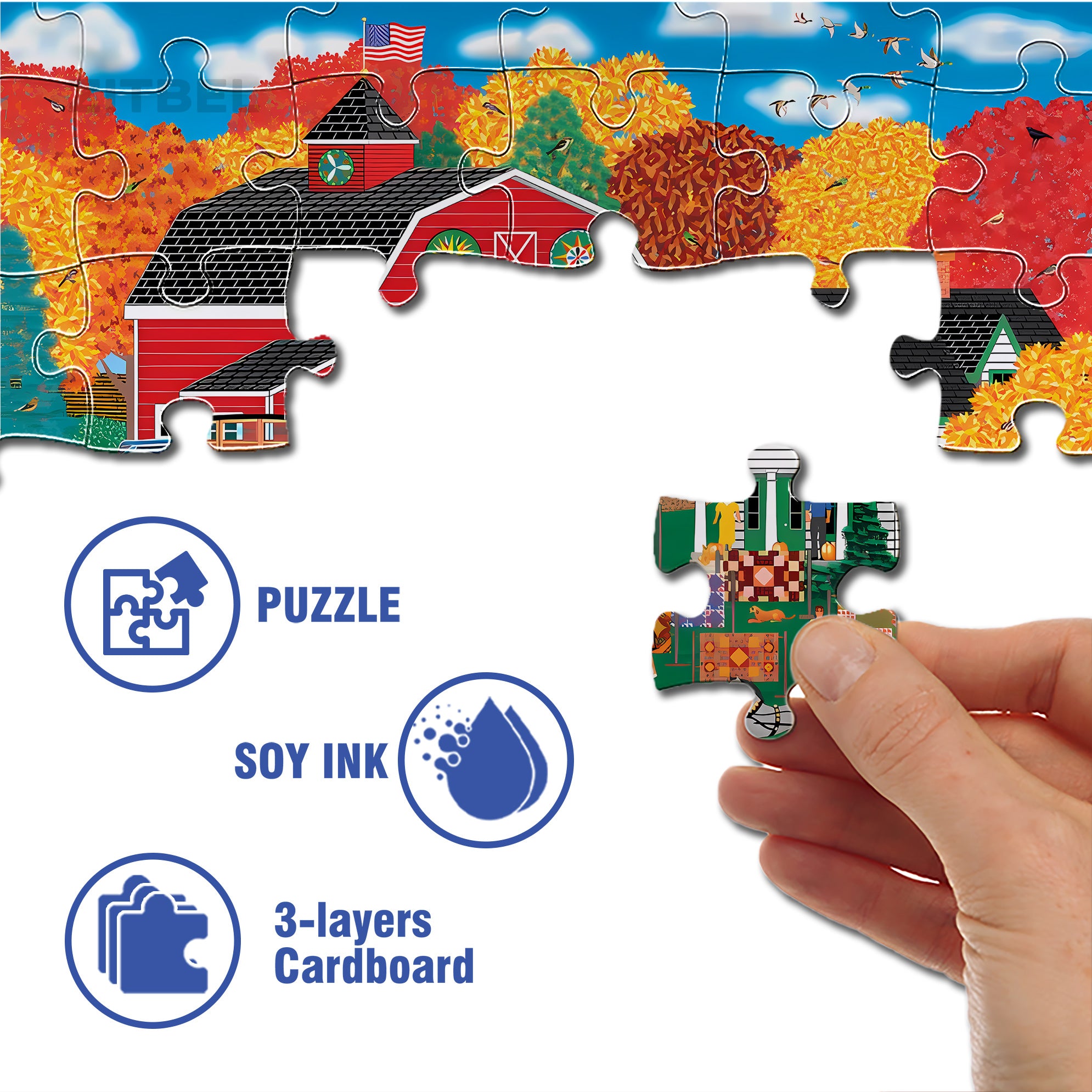 Annabelle's Quilt Barn 500pcs/1000pcs Jigsaw Puzzle, Scratch-Resistant, Interactive Family Game & Brain-Boosting DIY Decor, Perfect for Halloween, Christmas & New Year Gifts, Family Puzzle Game