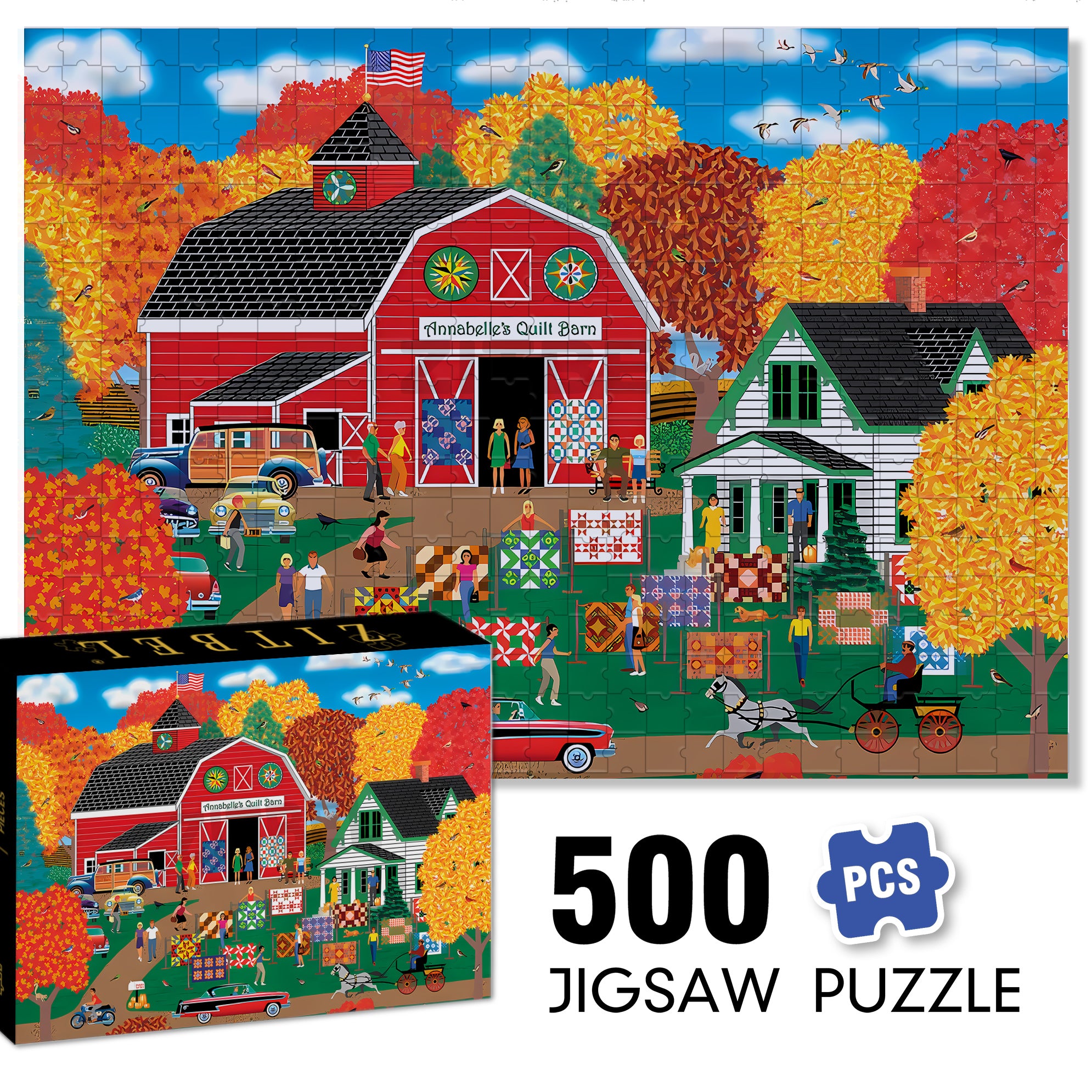 Annabelle's Quilt Barn 500pcs/1000pcs Jigsaw Puzzle, Scratch-Resistant, Interactive Family Game & Brain-Boosting DIY Decor, Perfect for Halloween, Christmas & New Year Gifts, Family Puzzle Game