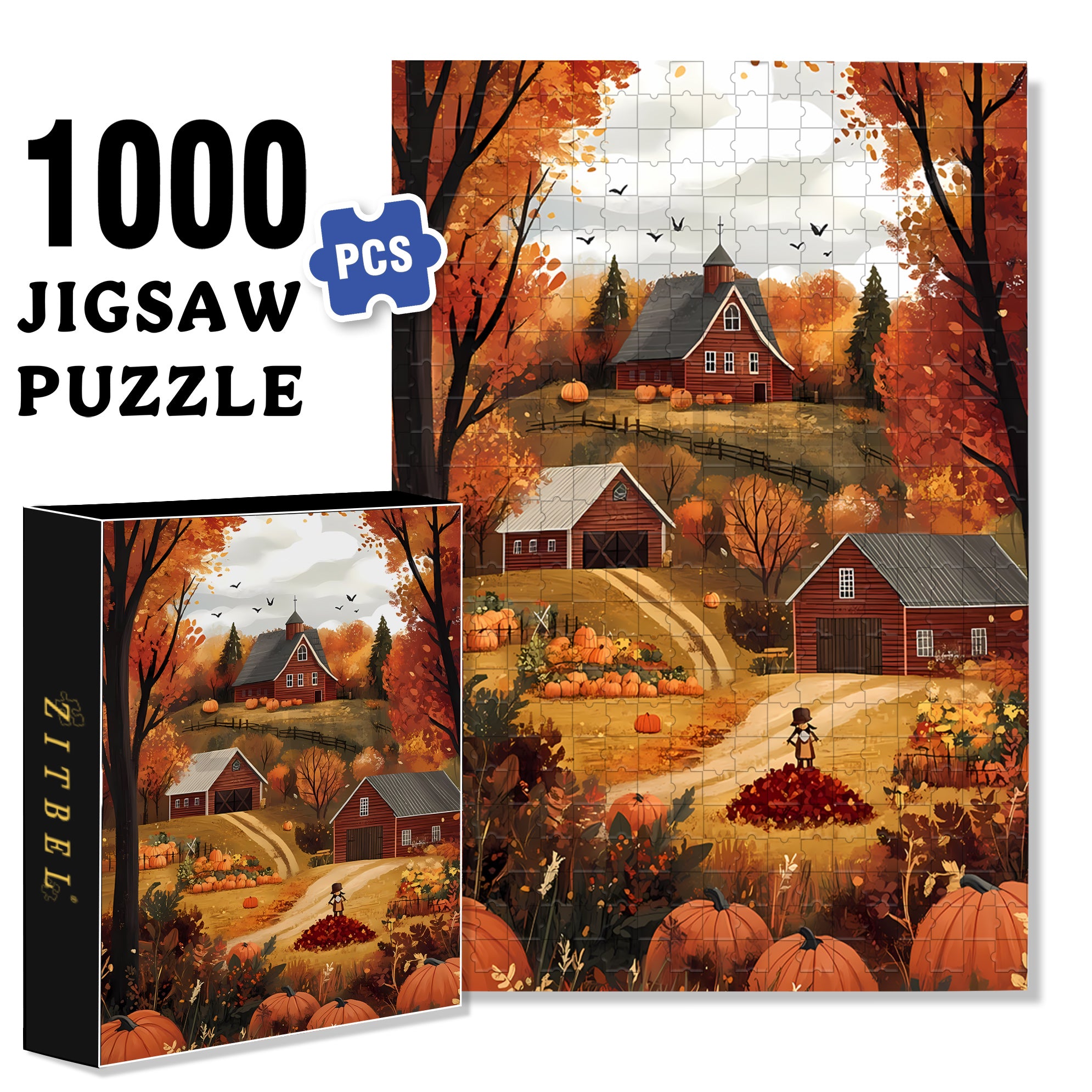 Autumn In The Countryside 500pcs/1000pcs Jigsaw Puzzle, Scratch-Resistant, Interactive Family Game & Brain-Boosting DIY Decor, Perfect for Halloween, Christmas & New Year Gifts, Family Puzzle Game