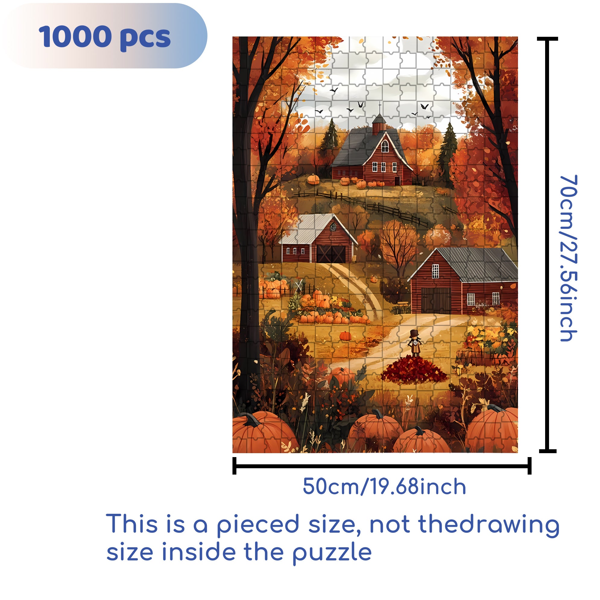 Autumn In The Countryside 500pcs/1000pcs Jigsaw Puzzle, Scratch-Resistant, Interactive Family Game & Brain-Boosting DIY Decor, Perfect for Halloween, Christmas & New Year Gifts, Family Puzzle Game