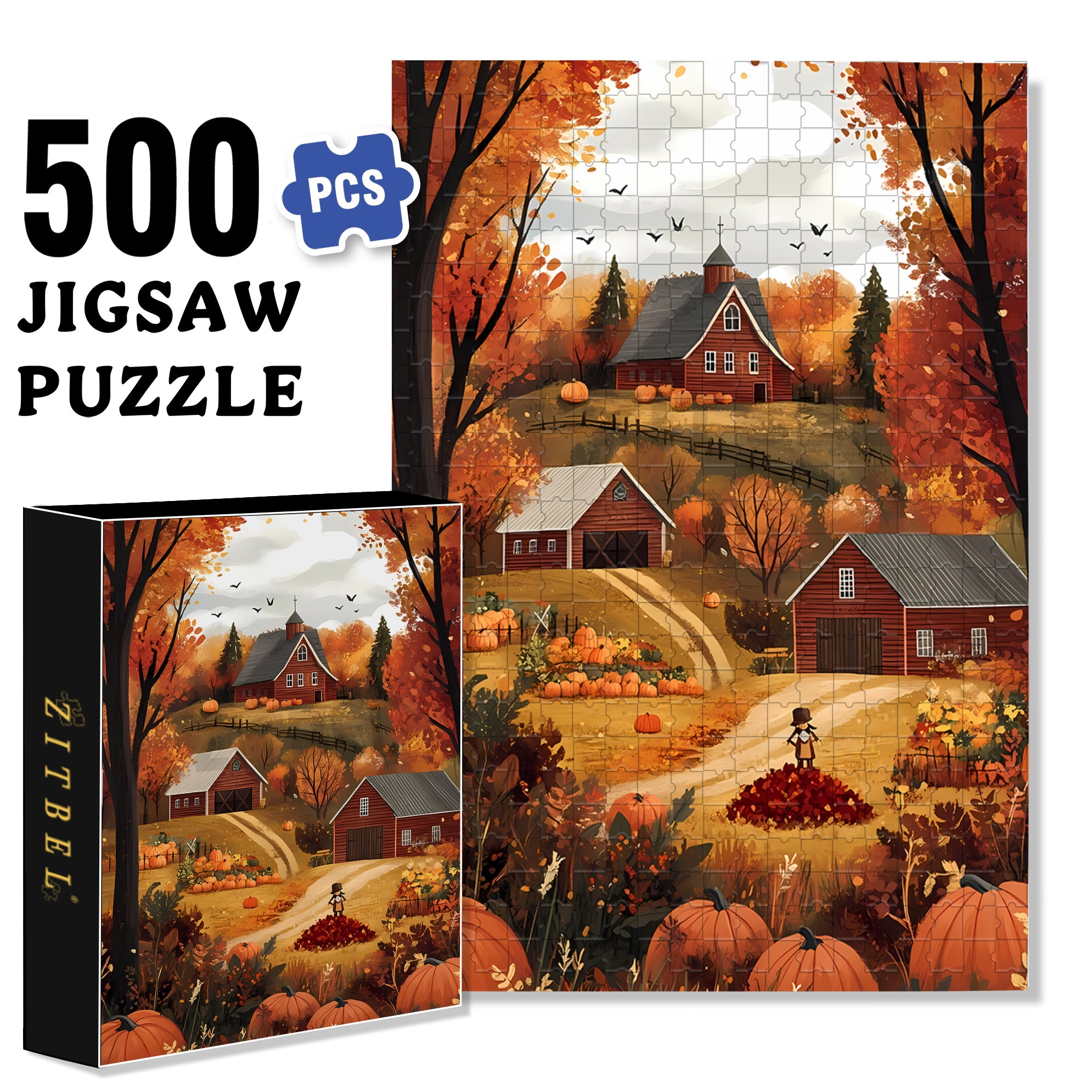 Autumn In The Countryside 500pcs/1000pcs Jigsaw Puzzle, Scratch-Resistant, Interactive Family Game & Brain-Boosting DIY Decor, Perfect for Halloween, Christmas & New Year Gifts, Family Puzzle Game