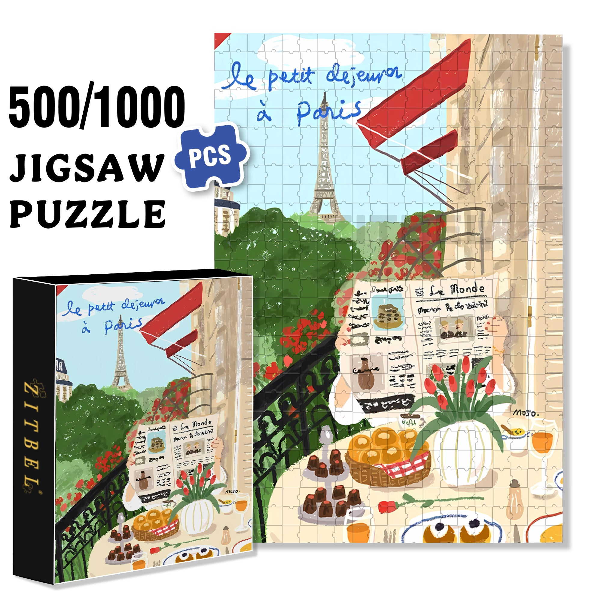 Breakfast On The Balcony 500pcs/1000pcs Jigsaw Puzzle, Scratch-Resistant, Interactive Family Game & Brain-Boosting DIY Decor, Perfect for Halloween, Christmas & New Year Gifts, Family Puzzle Game