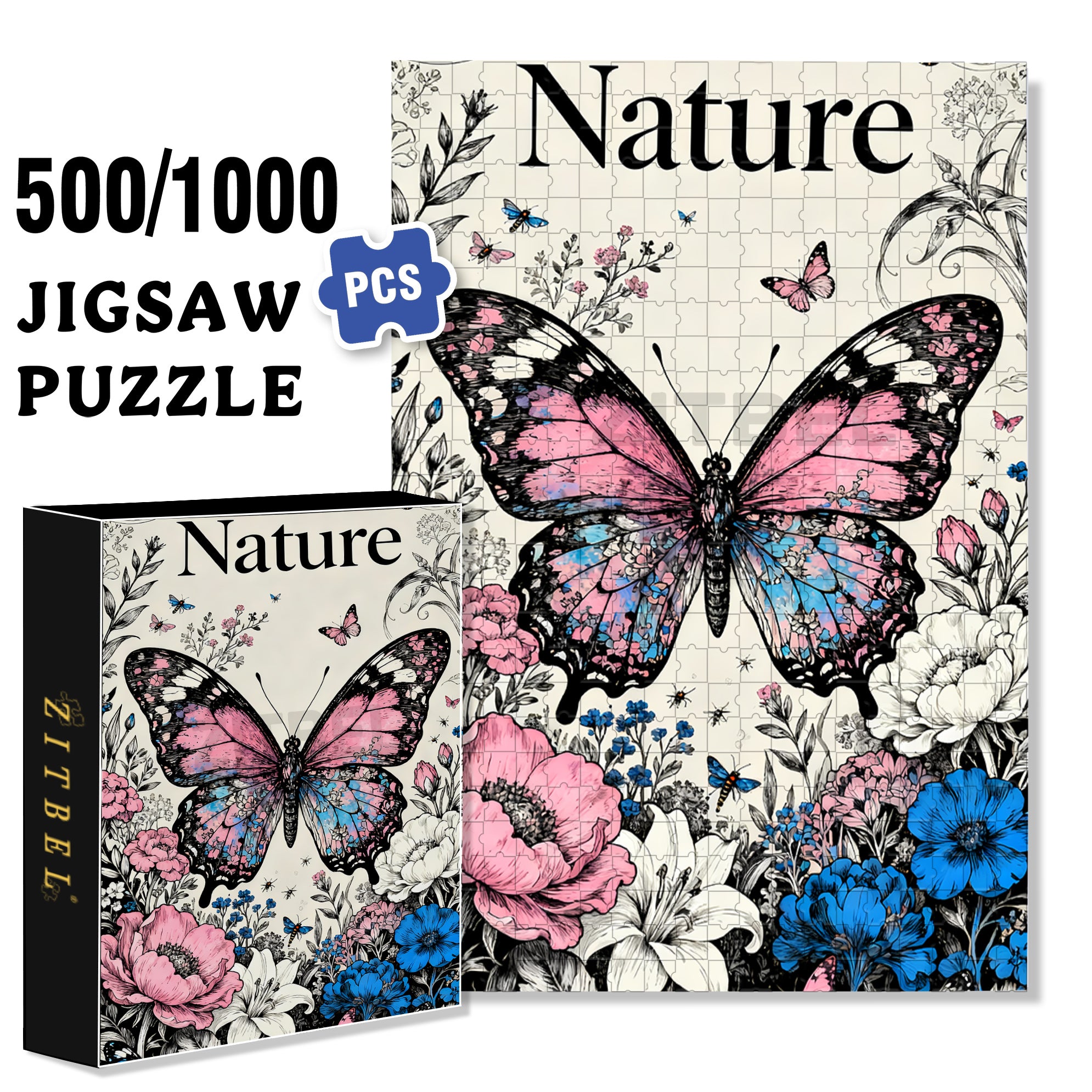 Butterfly 500pcs/1000pcs Jigsaw Puzzle, Scratch-Resistant, Interactive Family Game & Brain-Boosting DIY Decor, Perfect for Halloween, Christmas & New Year Gifts, Family Puzzle Game