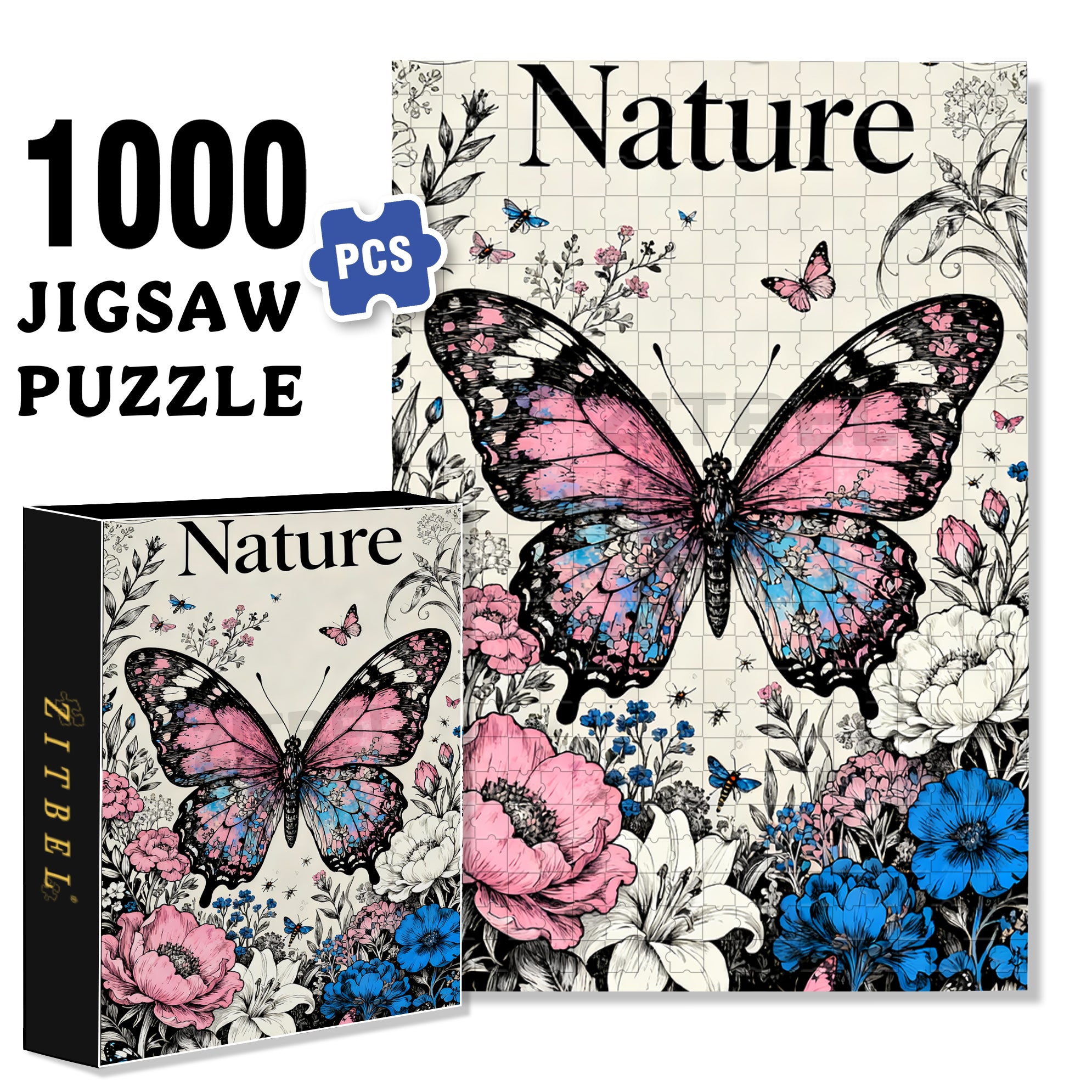 Butterfly 500pcs/1000pcs Jigsaw Puzzle, Scratch-Resistant, Interactive Family Game & Brain-Boosting DIY Decor, Perfect for Halloween, Christmas & New Year Gifts, Family Puzzle Game