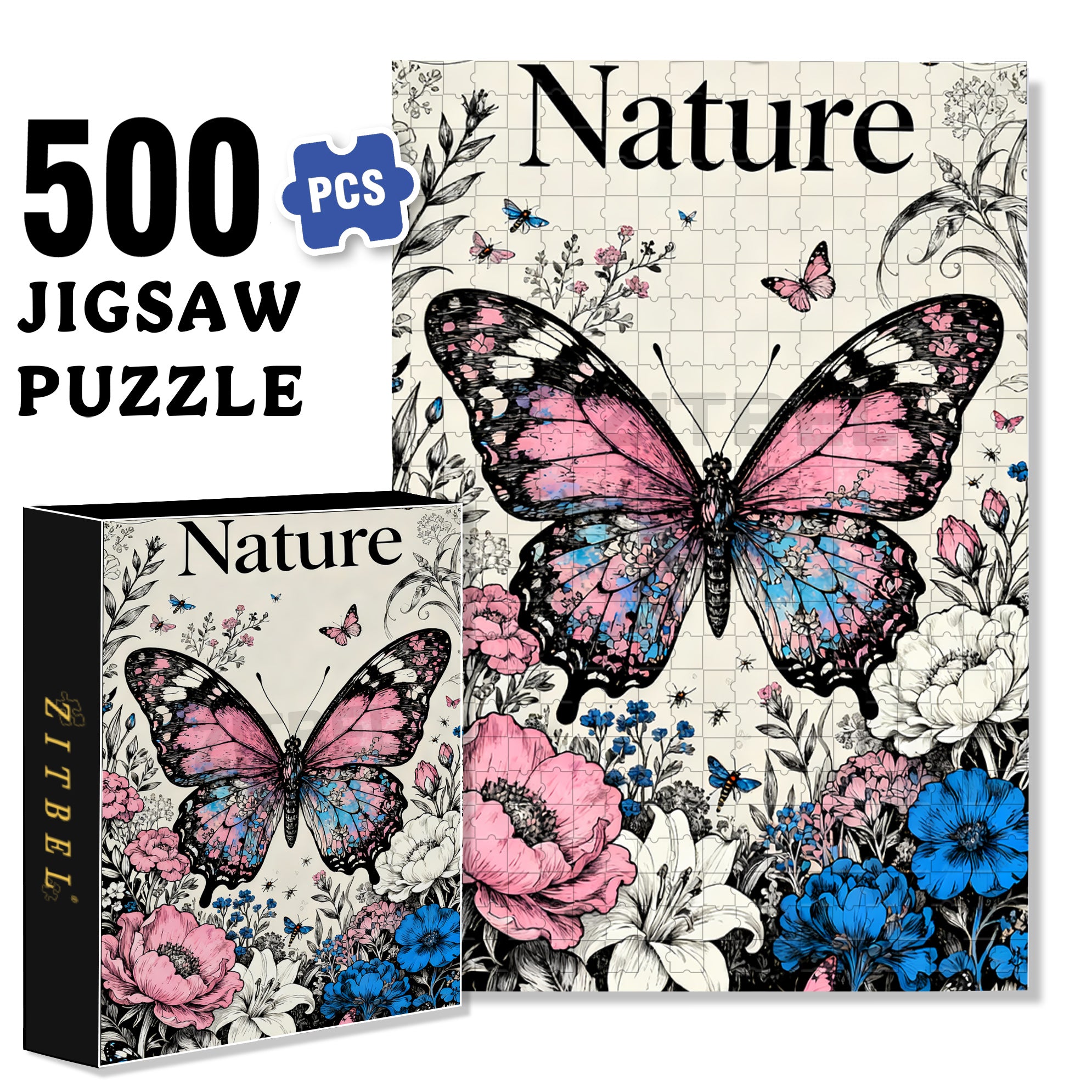 Butterfly 500pcs/1000pcs Jigsaw Puzzle, Scratch-Resistant, Interactive Family Game & Brain-Boosting DIY Decor, Perfect for Halloween, Christmas & New Year Gifts, Family Puzzle Game