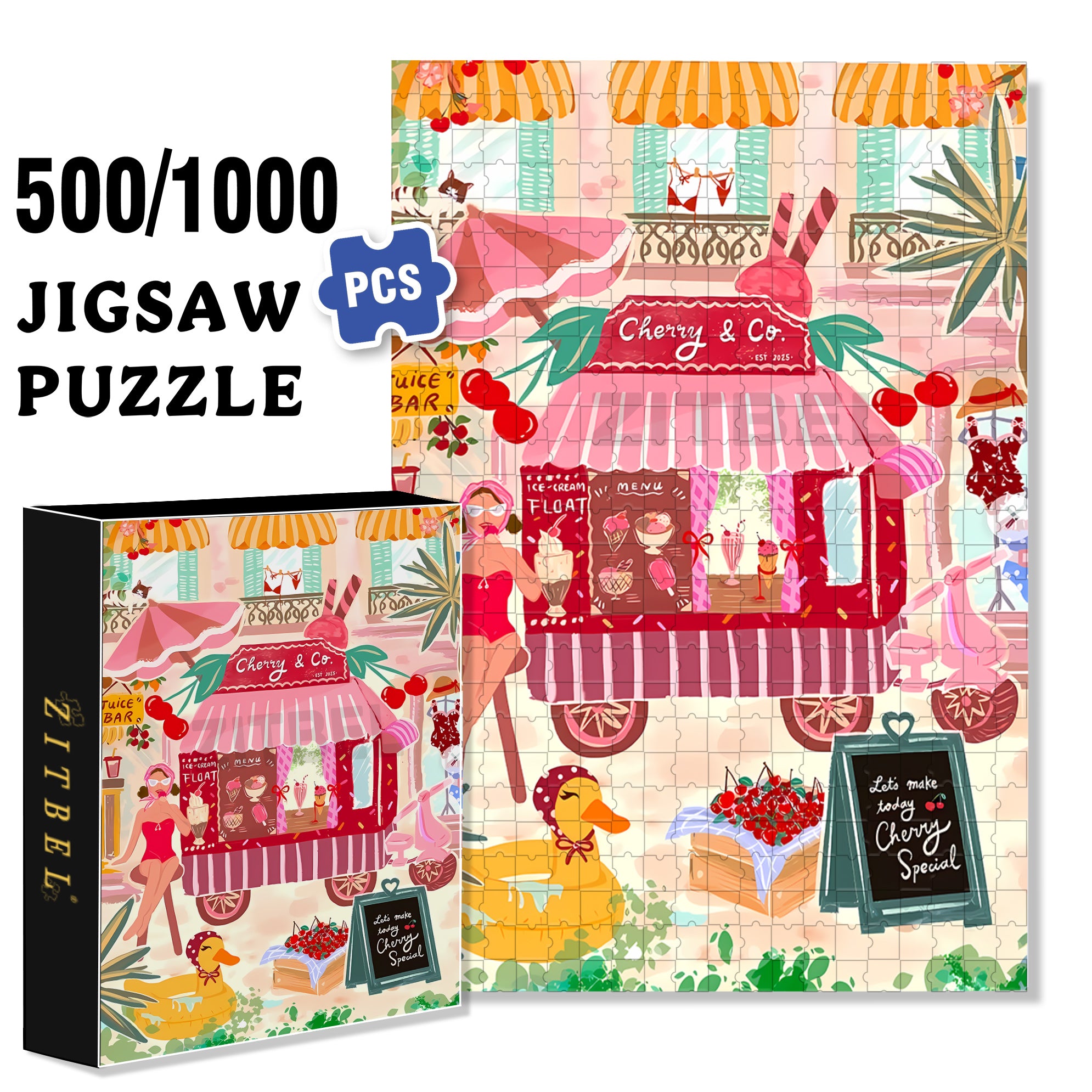 Cherry Special 500pcs/1000pcs Jigsaw Puzzle, Scratch-Resistant, Interactive Family Game & Brain-Boosting DIY Decor, Perfect for Halloween, Christmas & New Year Gifts, Family Puzzle Game