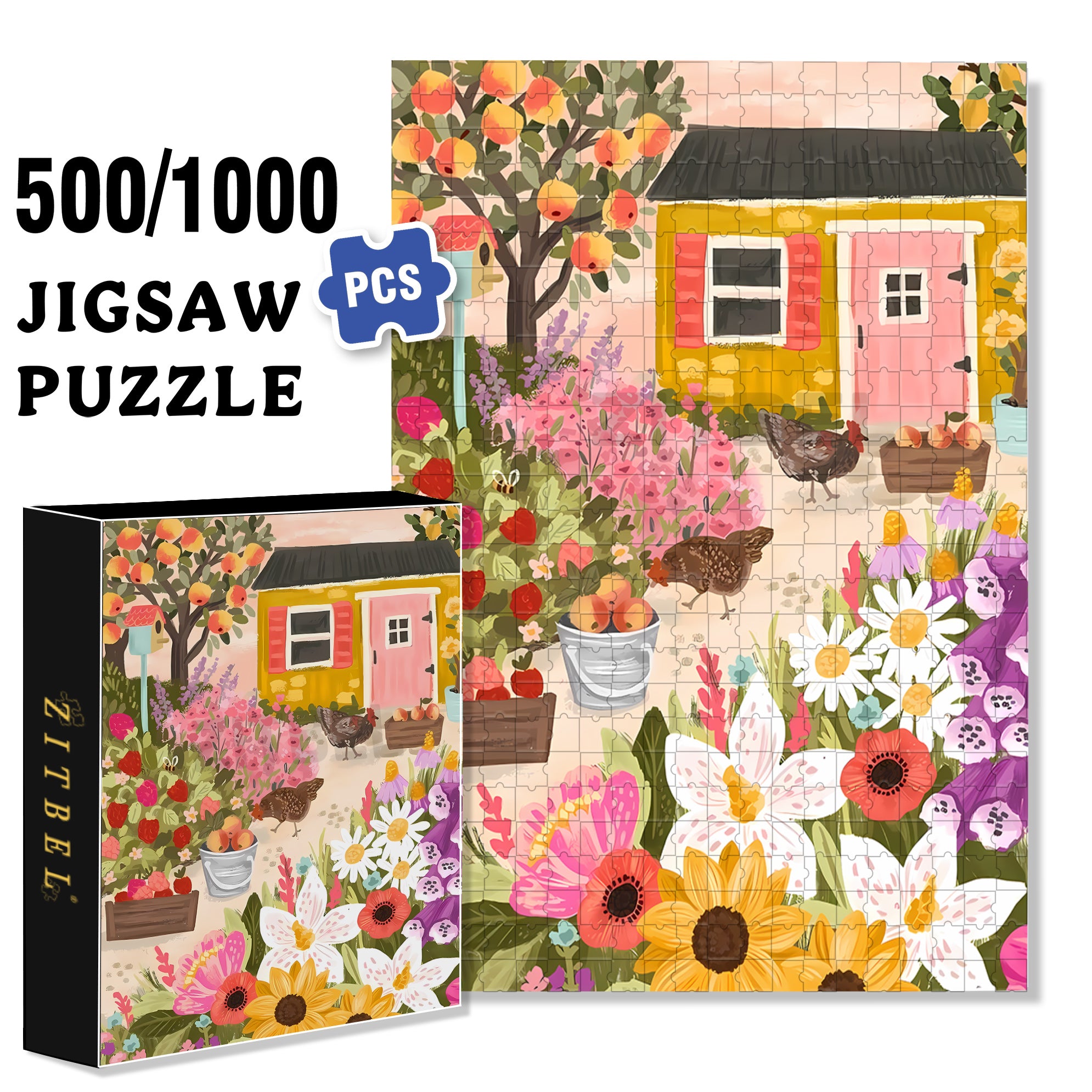 Chicken Paradise 500pcs/1000pcs Jigsaw Puzzle, Scratch-Resistant, Interactive Family Game & Brain-Boosting DIY Decor, Perfect for Halloween, Christmas & New Year Gifts, Family Puzzle Game