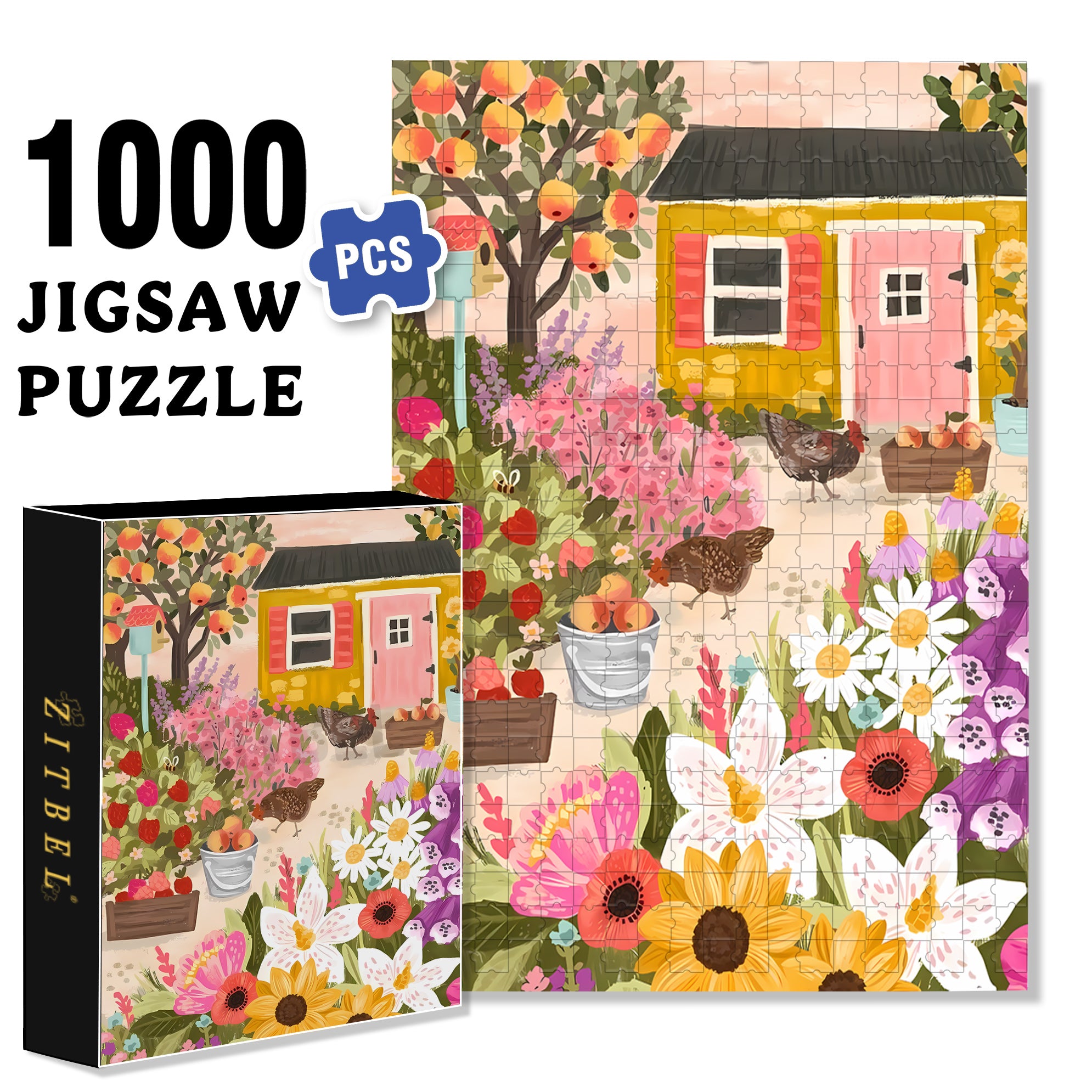 Chicken Paradise 500pcs/1000pcs Jigsaw Puzzle, Scratch-Resistant, Interactive Family Game & Brain-Boosting DIY Decor, Perfect for Halloween, Christmas & New Year Gifts, Family Puzzle Game