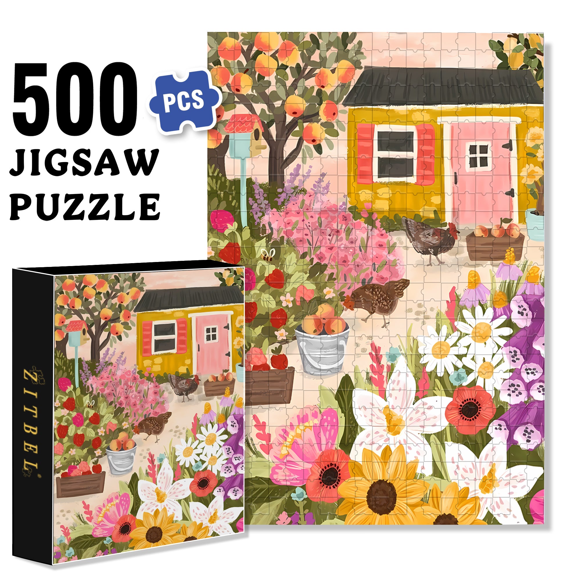 Chicken Paradise 500pcs/1000pcs Jigsaw Puzzle, Scratch-Resistant, Interactive Family Game & Brain-Boosting DIY Decor, Perfect for Halloween, Christmas & New Year Gifts, Family Puzzle Game