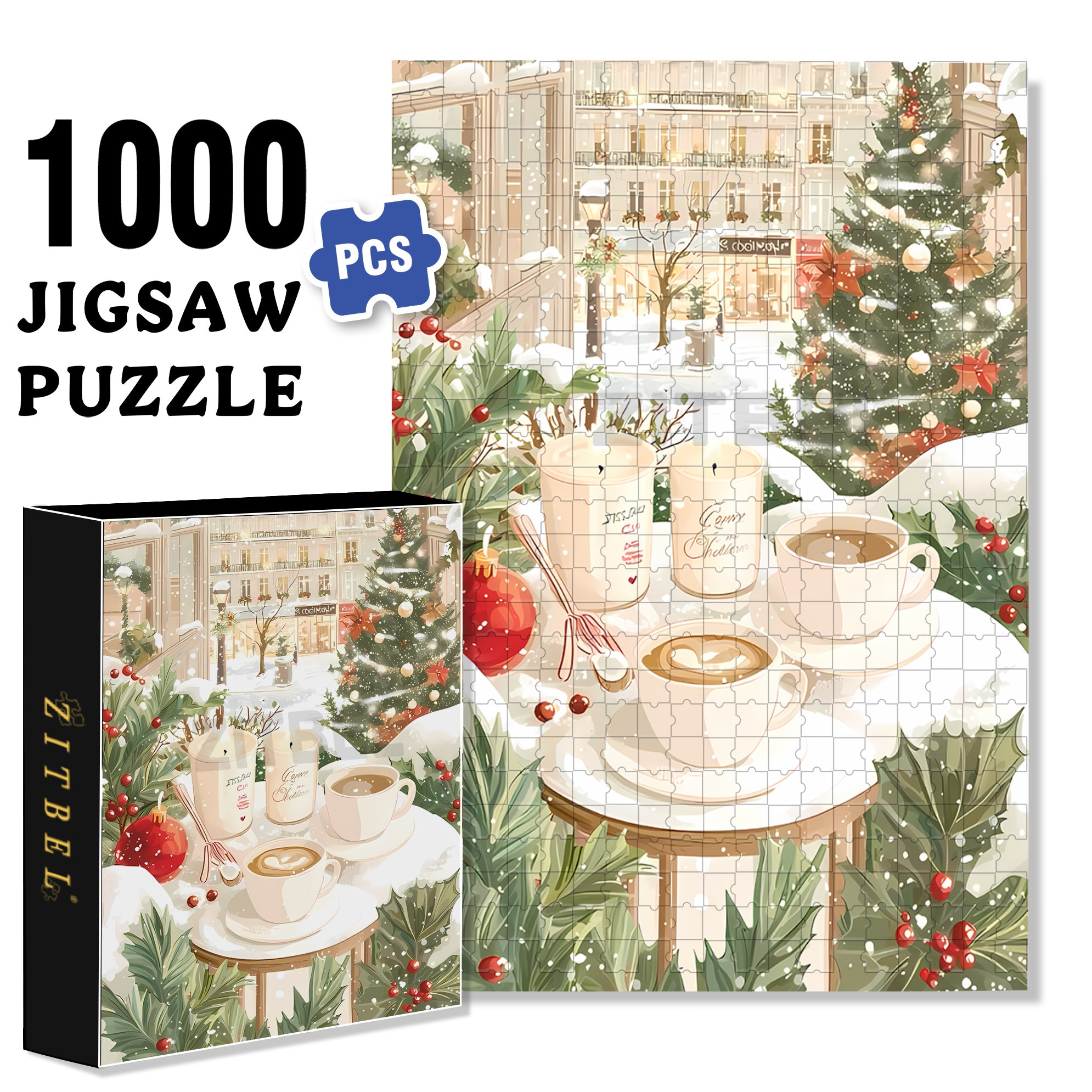 Christmas Coffee 500pcs/1000pcs Jigsaw Puzzle, Scratch-Resistant, Interactive Family Game & Brain-Boosting DIY Decor, Perfect for Halloween, Christmas & New Year Gifts, Family Puzzle Game
