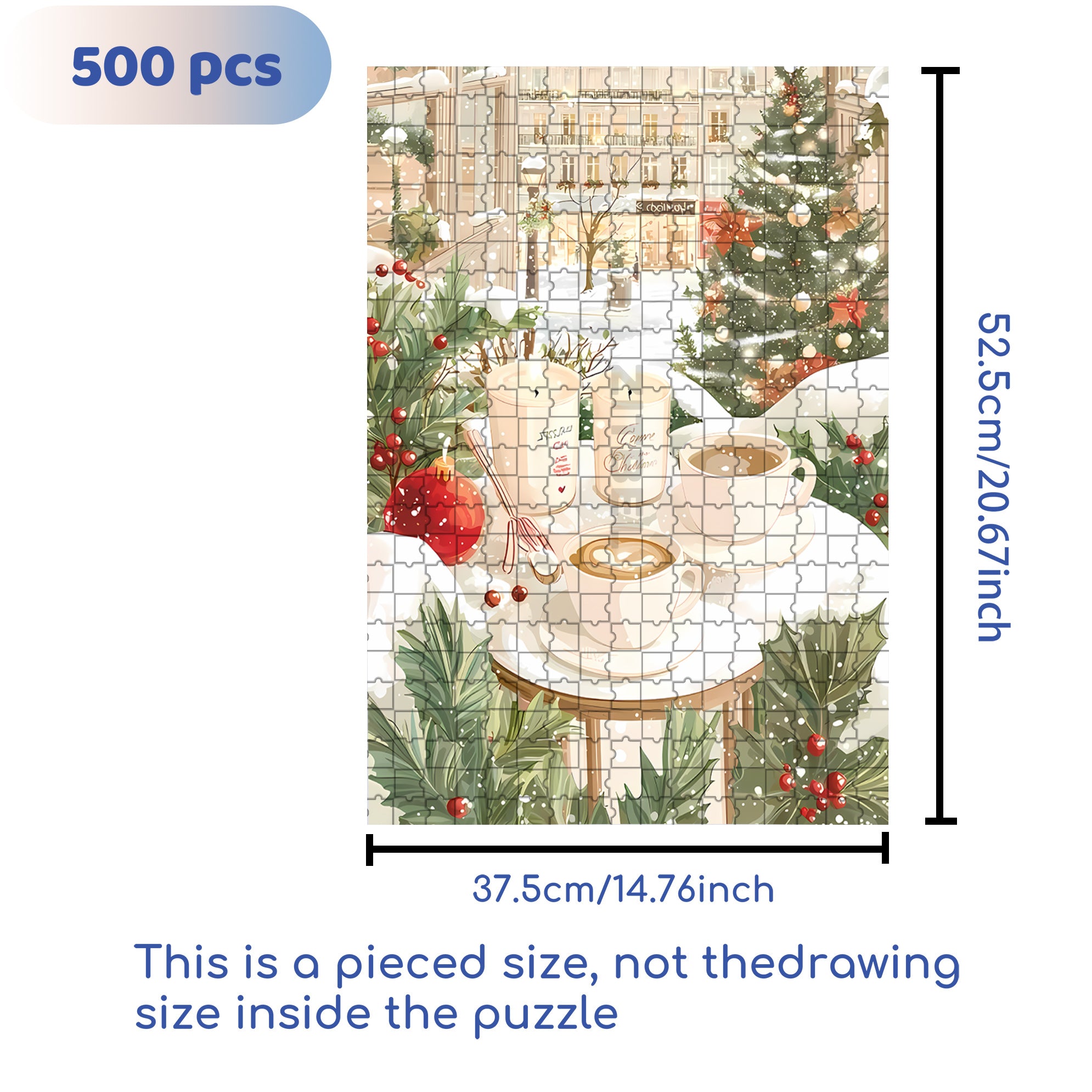Christmas Coffee 500pcs/1000pcs Jigsaw Puzzle, Scratch-Resistant, Interactive Family Game & Brain-Boosting DIY Decor, Perfect for Halloween, Christmas & New Year Gifts, Family Puzzle Game