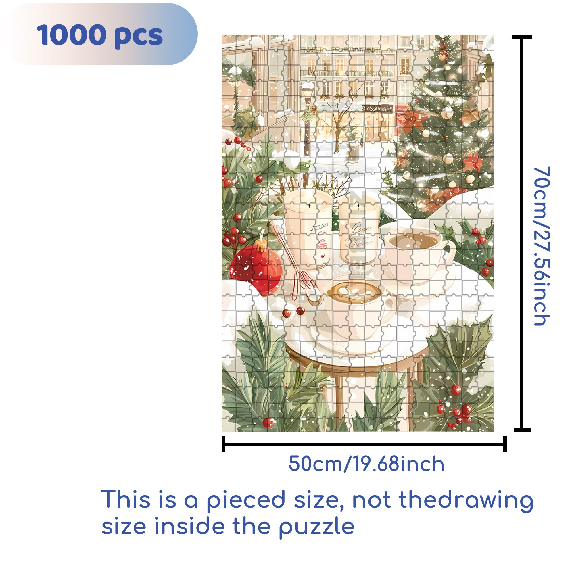 Christmas Coffee 500pcs/1000pcs Jigsaw Puzzle, Scratch-Resistant, Interactive Family Game & Brain-Boosting DIY Decor, Perfect for Halloween, Christmas & New Year Gifts, Family Puzzle Game