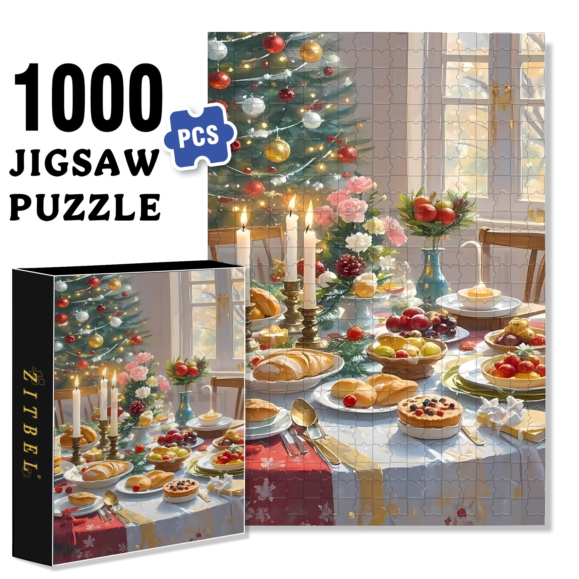 Christmas Dinner 500pcs/1000pcs Jigsaw Puzzle, Scratch-Resistant, Interactive Family Game & Brain-Boosting DIY Decor, Perfect for Halloween, Christmas & New Year Gifts, Family Puzzle Game