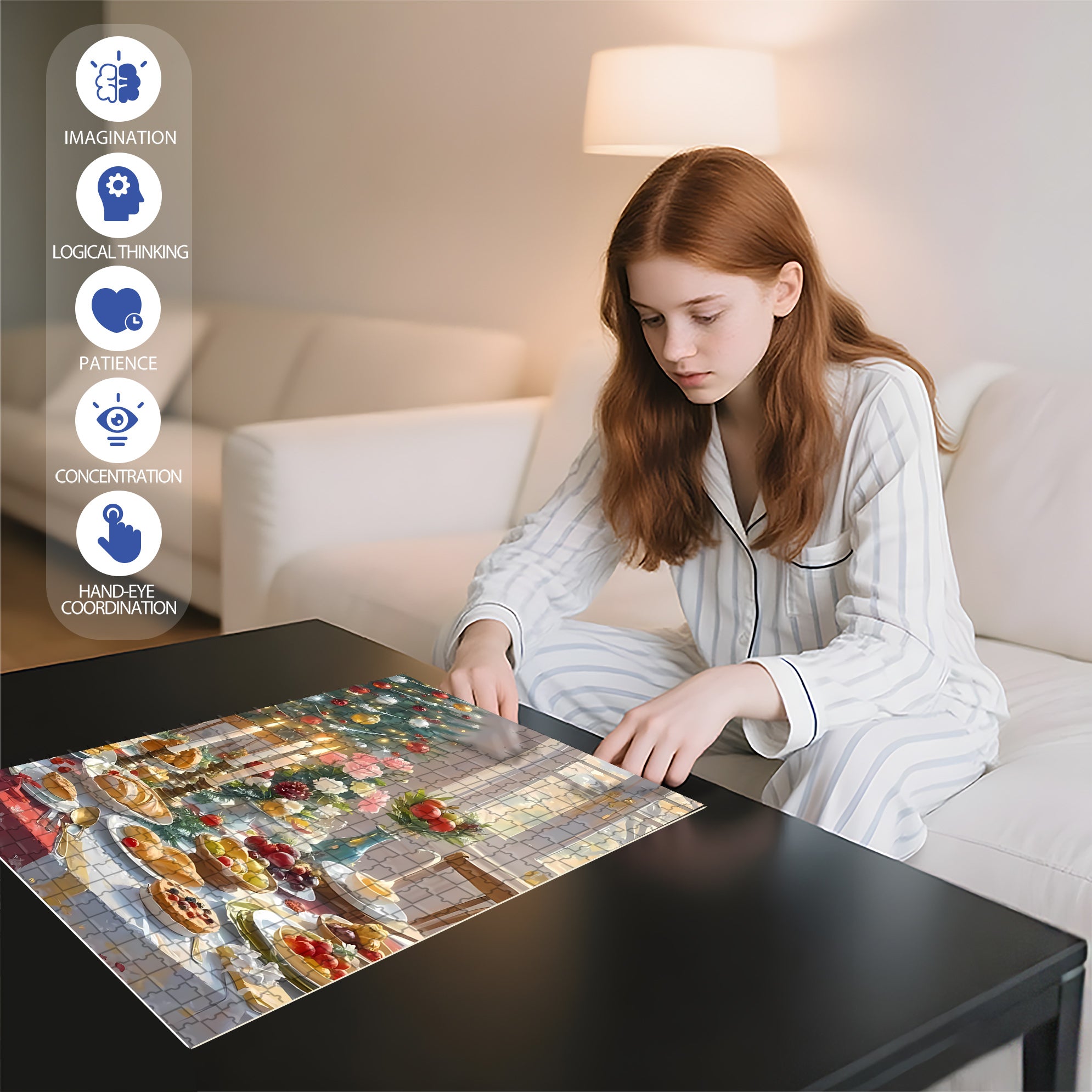 Christmas Dinner 500pcs/1000pcs Jigsaw Puzzle, Scratch-Resistant, Interactive Family Game & Brain-Boosting DIY Decor, Perfect for Halloween, Christmas & New Year Gifts, Family Puzzle Game