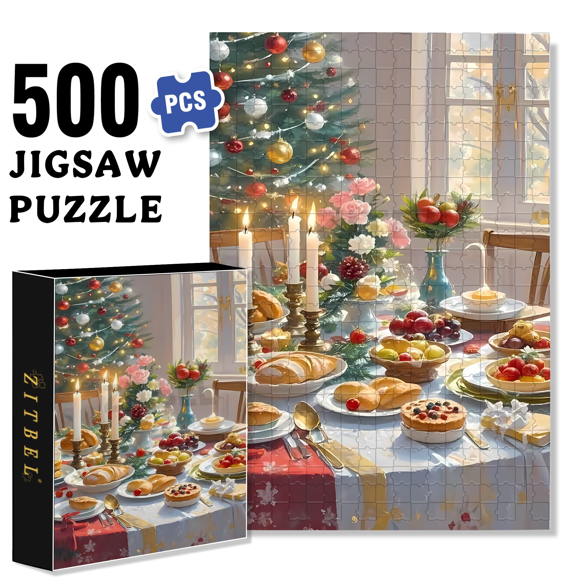 Christmas Dinner 500pcs/1000pcs Jigsaw Puzzle, Scratch-Resistant, Interactive Family Game & Brain-Boosting DIY Decor, Perfect for Halloween, Christmas & New Year Gifts, Family Puzzle Game