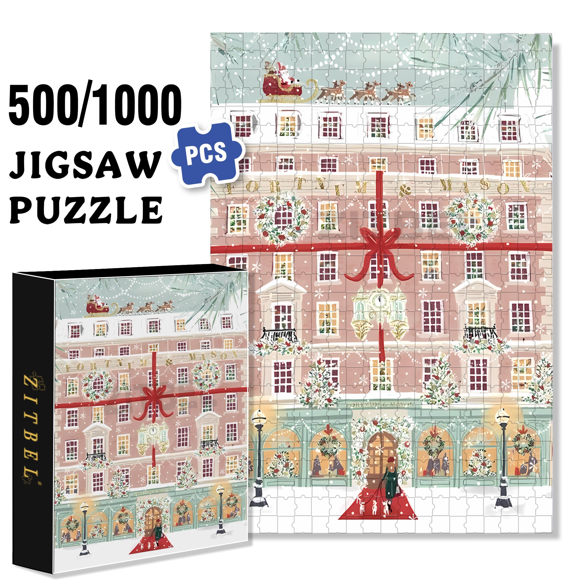 Christmas Hotel 500pcs/1000pcs Jigsaw Puzzle, Scratch-Resistant, Interactive Family Game & Brain-Boosting DIY Decor, Perfect for Halloween, Christmas & New Year Gifts, Family Puzzle Game